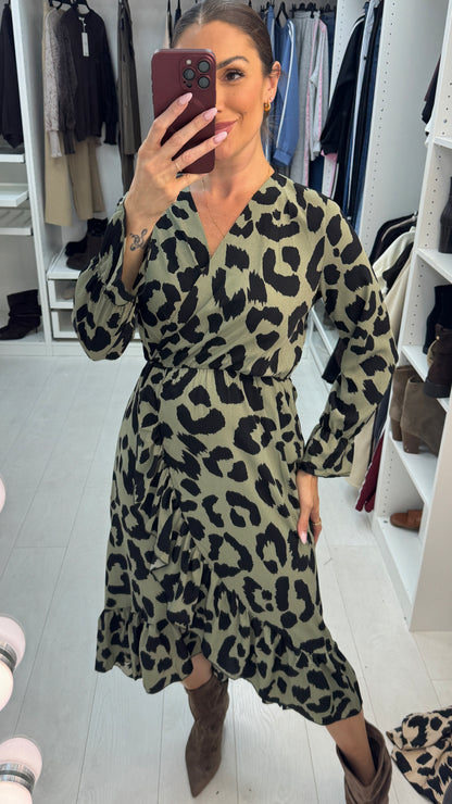 Anastasia Leopard Print Ruffle Detail  Midi Dress