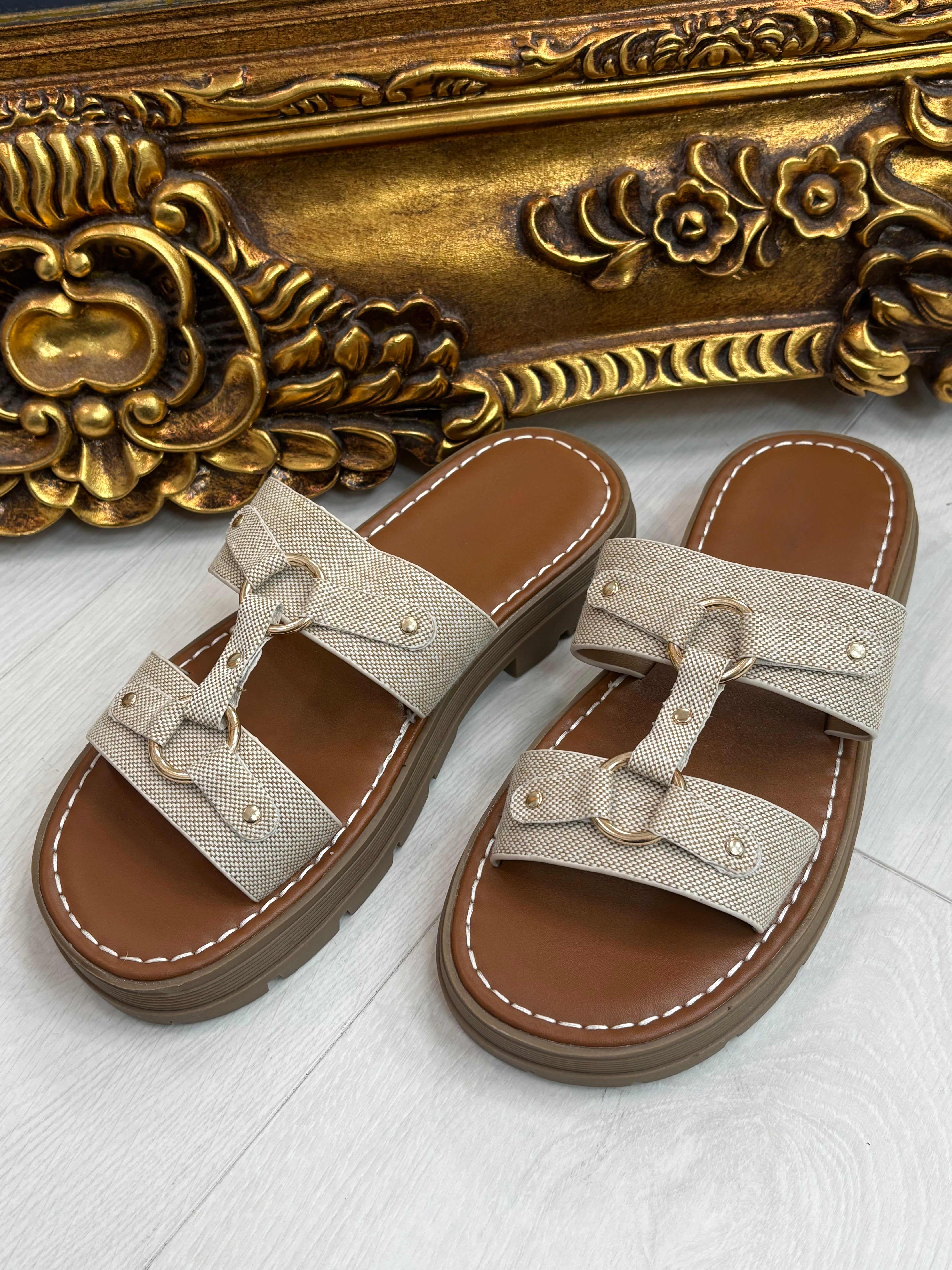 Pippa Double Strap Metallic Detail Sliders