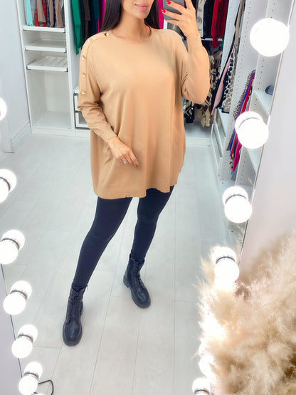 Makayla Plain Button Shoulder Pocket Front Jumper