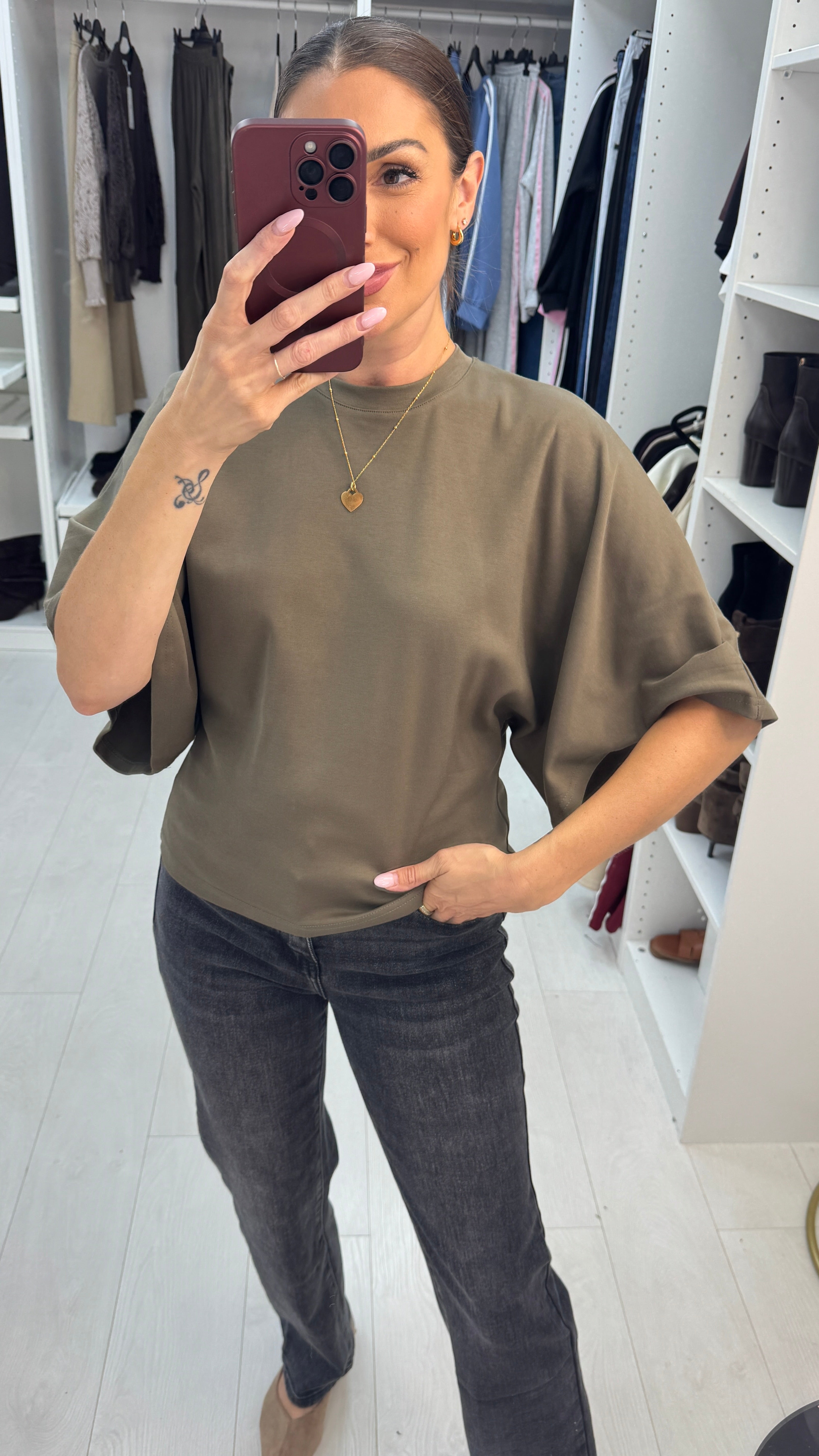 Myra Plain Cinched Batwing Sleeve T-shirt