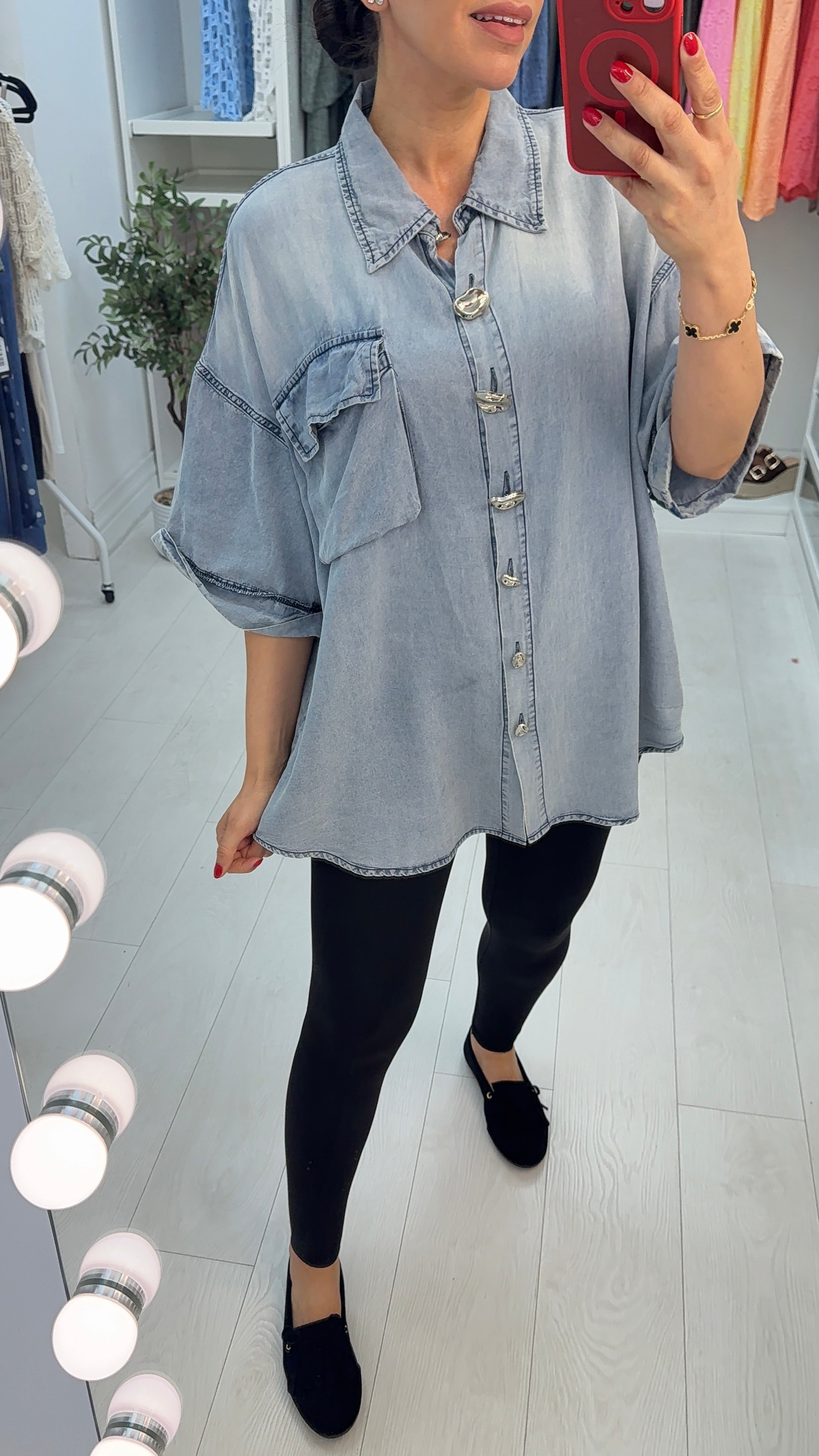 Yana Button Front Light Denim Shirt
