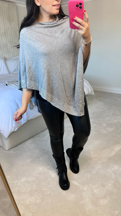 Nevaeh Diamante Trim Poncho Style Jumper