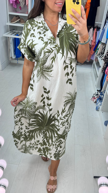 Philomena Leaf Pattern Crepe Maxi Dress