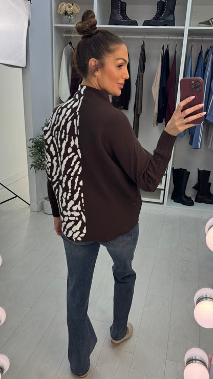 Becka Animal Print High Neck Loose Fit Jumper
