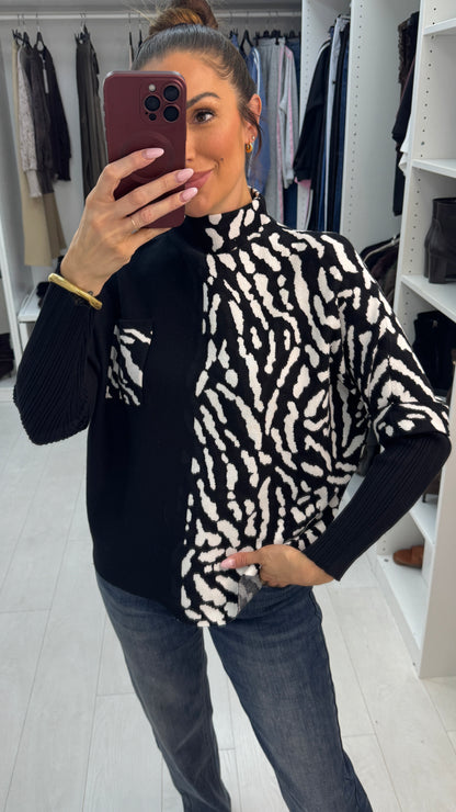 Becka Animal Print High Neck Loose Fit Jumper