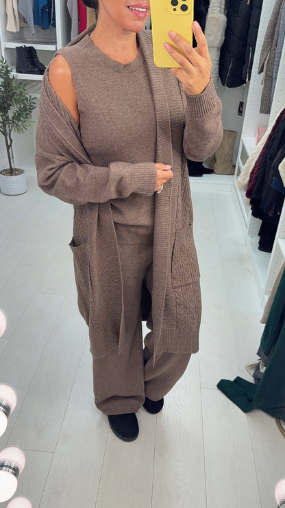 Candece Plain Cable Knit 3 Piece Loungewear Set