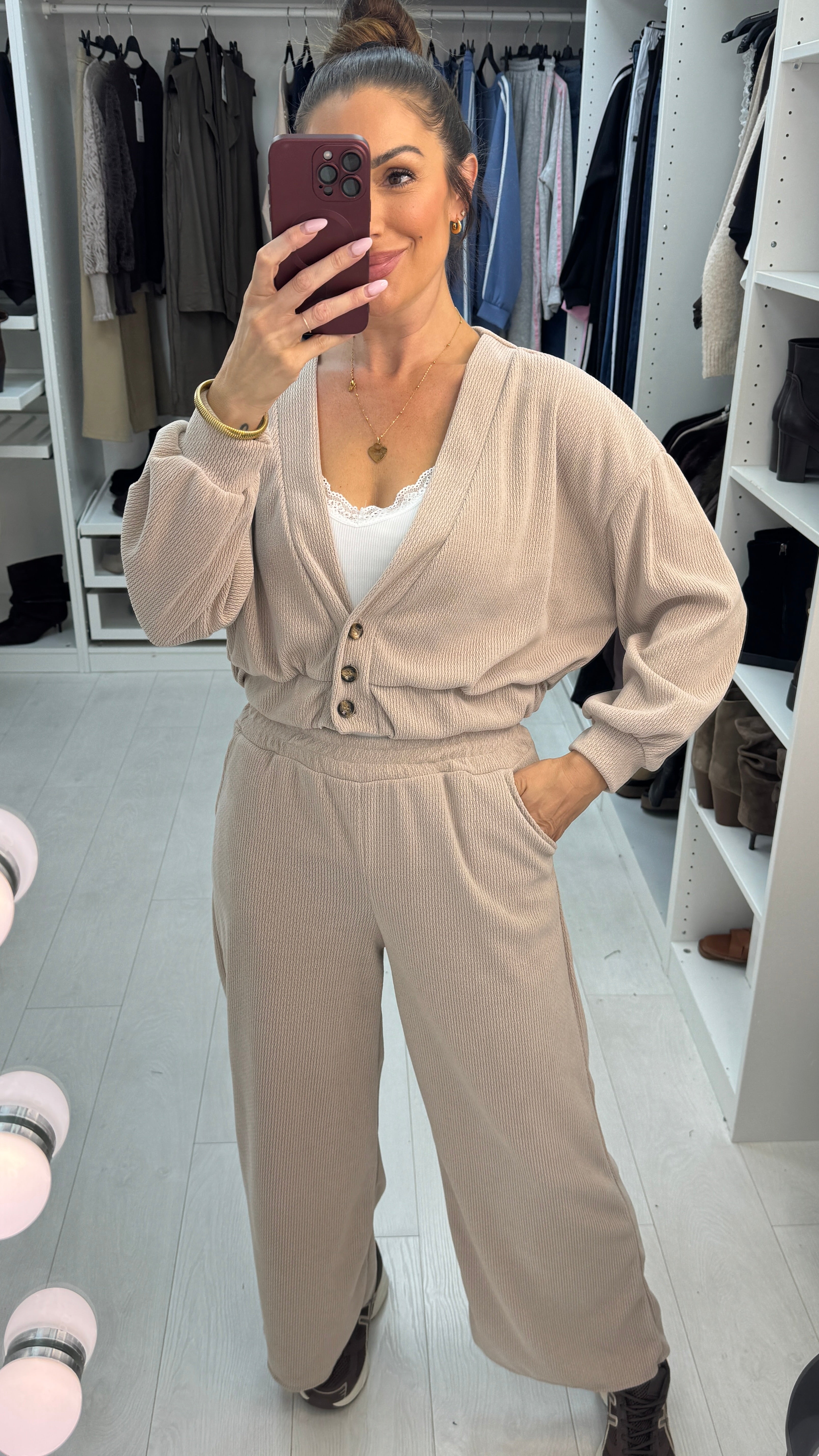 Naria Plain Corduroy Cardigan Loungewear Set