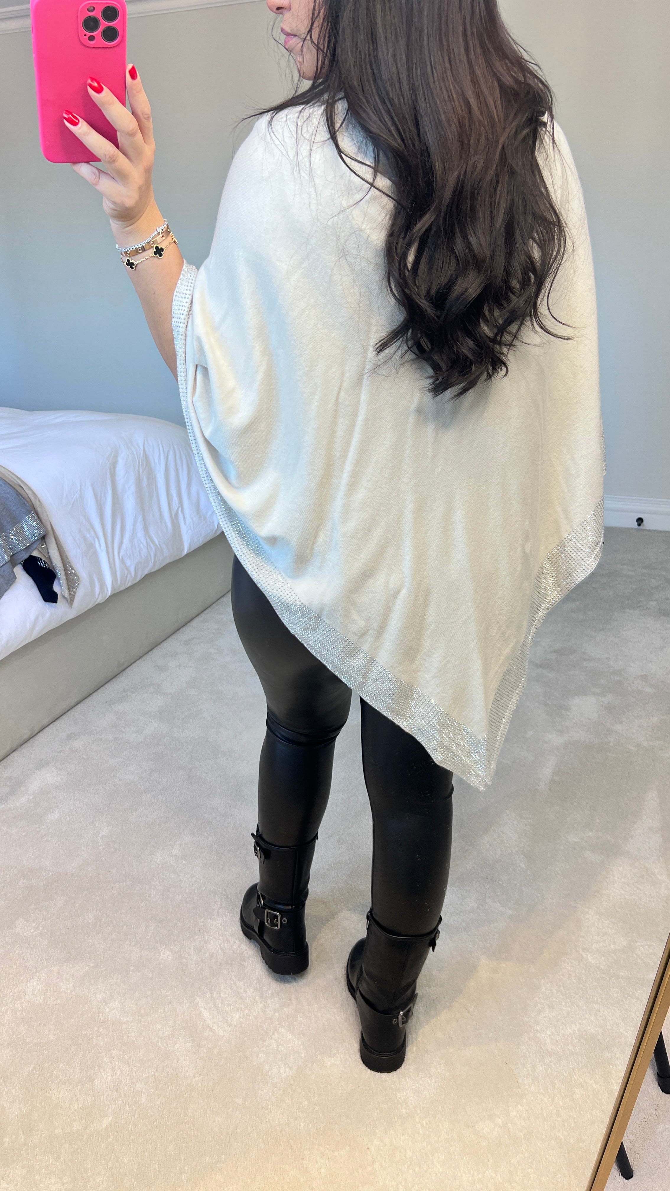 Nevaeh Diamante Trim Poncho Style Jumper