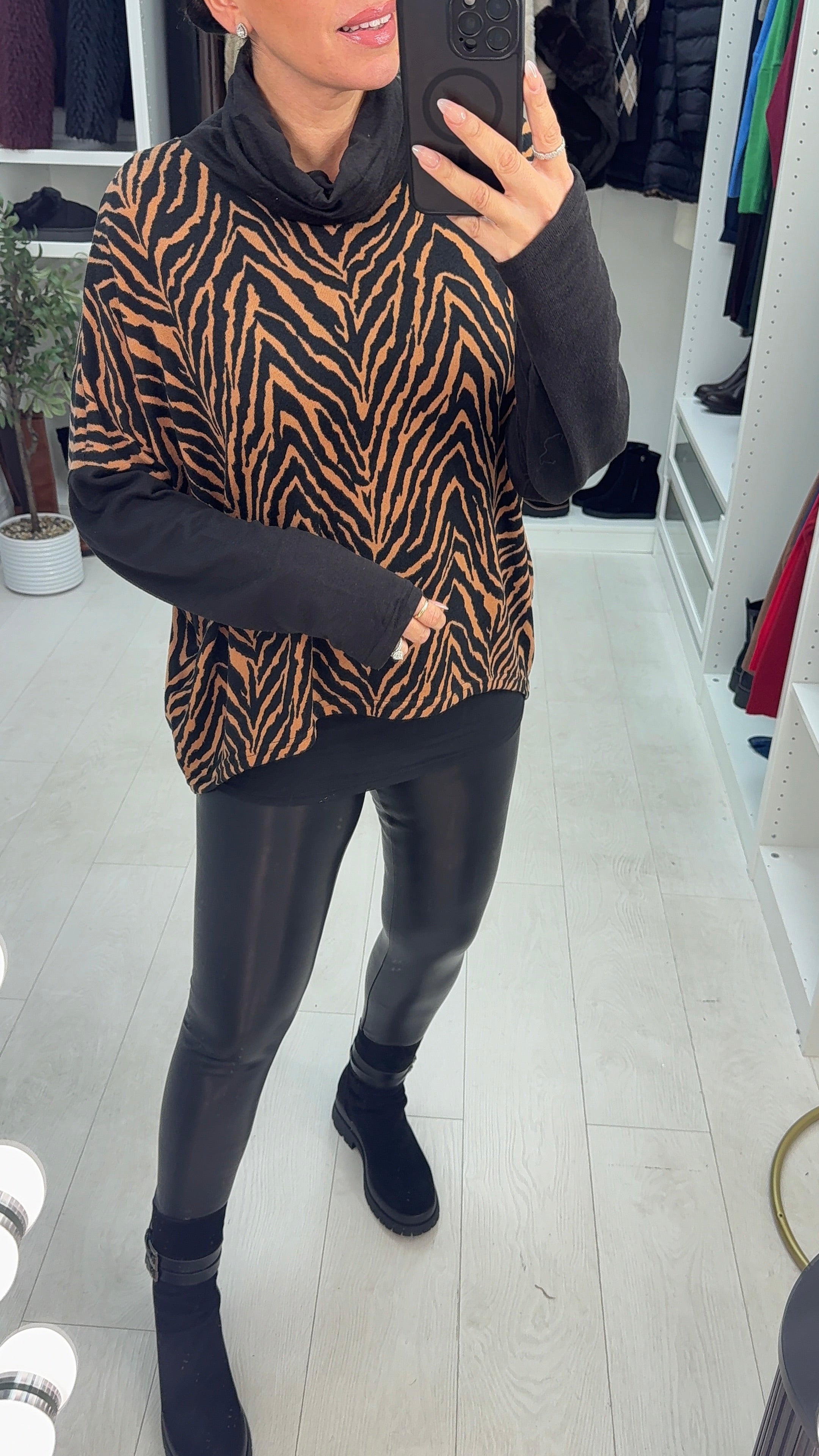 Leilani Animal Print Loose Fit Cowl Neck Jumper