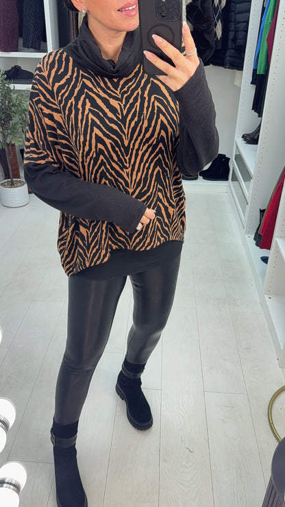 Leilani Animal Print Loose Fit Cowl Neck Jumper