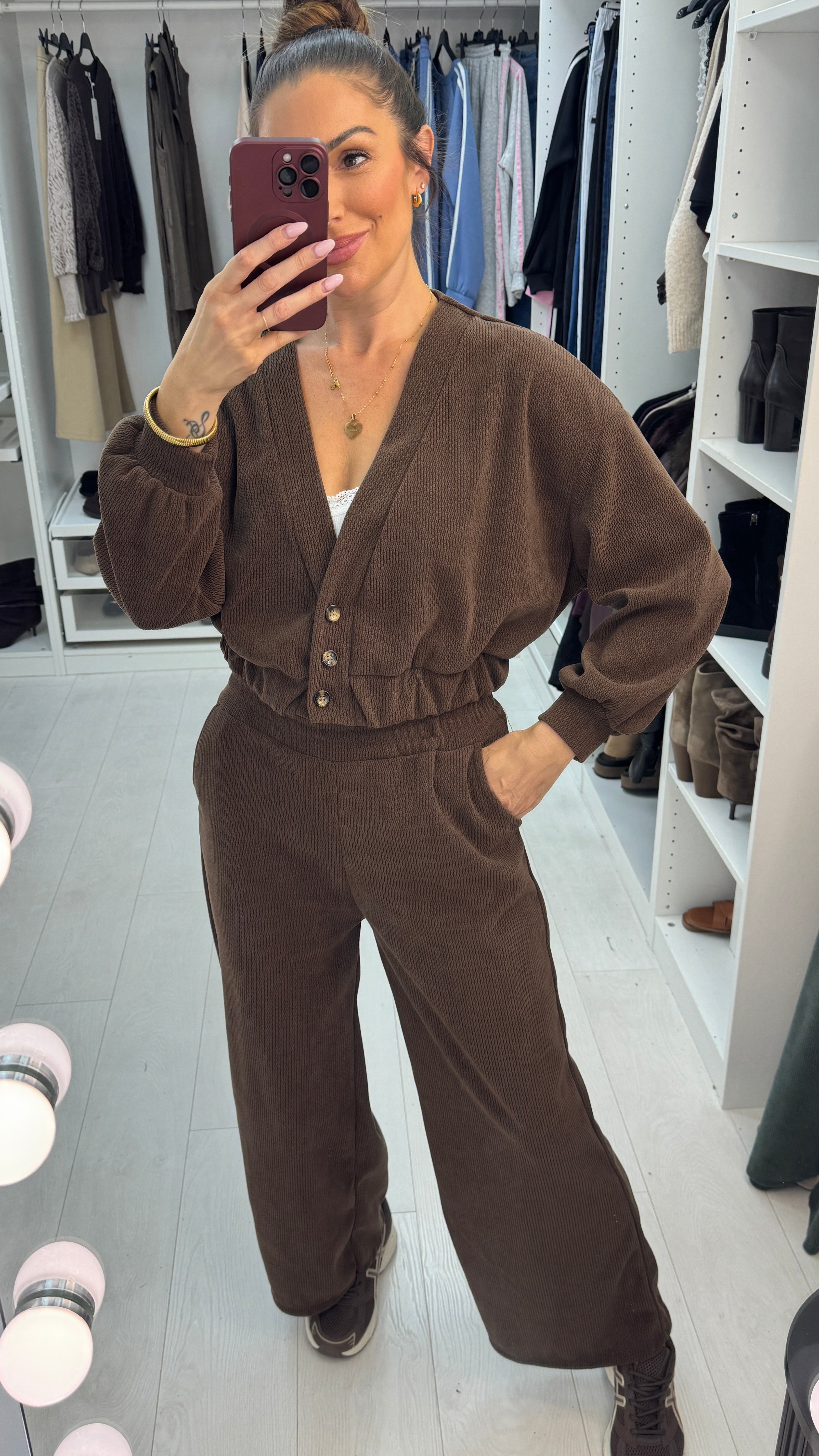 Naria Plain Corduroy Cardigan Loungewear Set