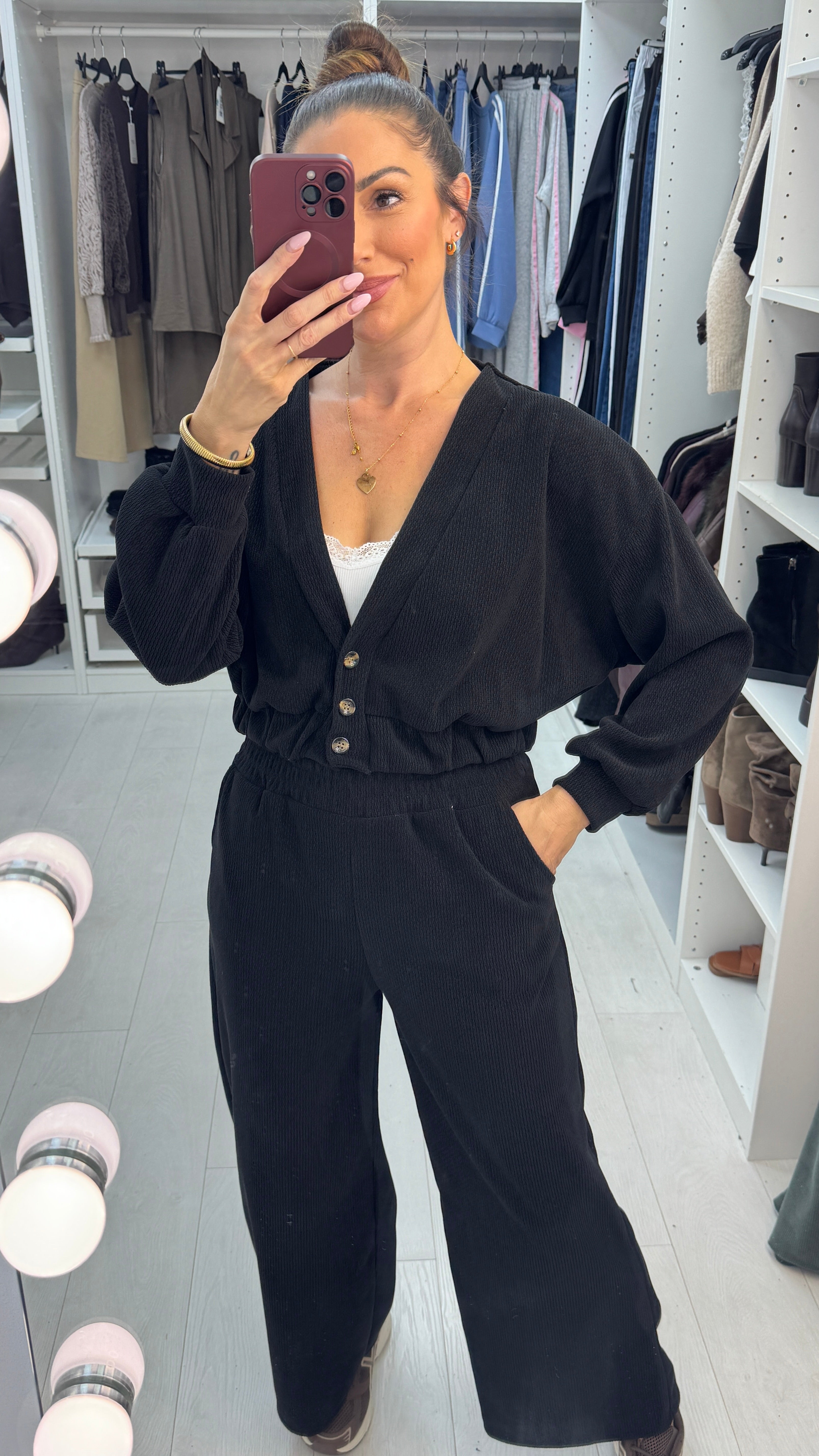 Naria Plain Corduroy Cardigan Loungewear Set