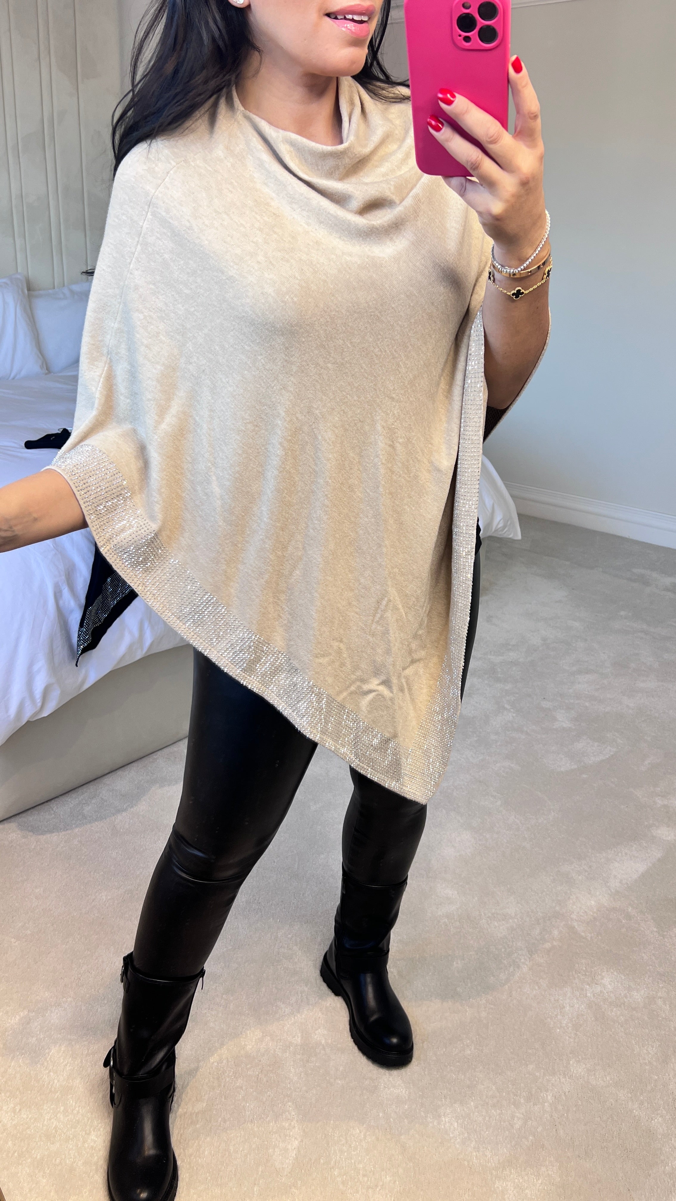 Nevaeh Diamante Trim Poncho Style Jumper
