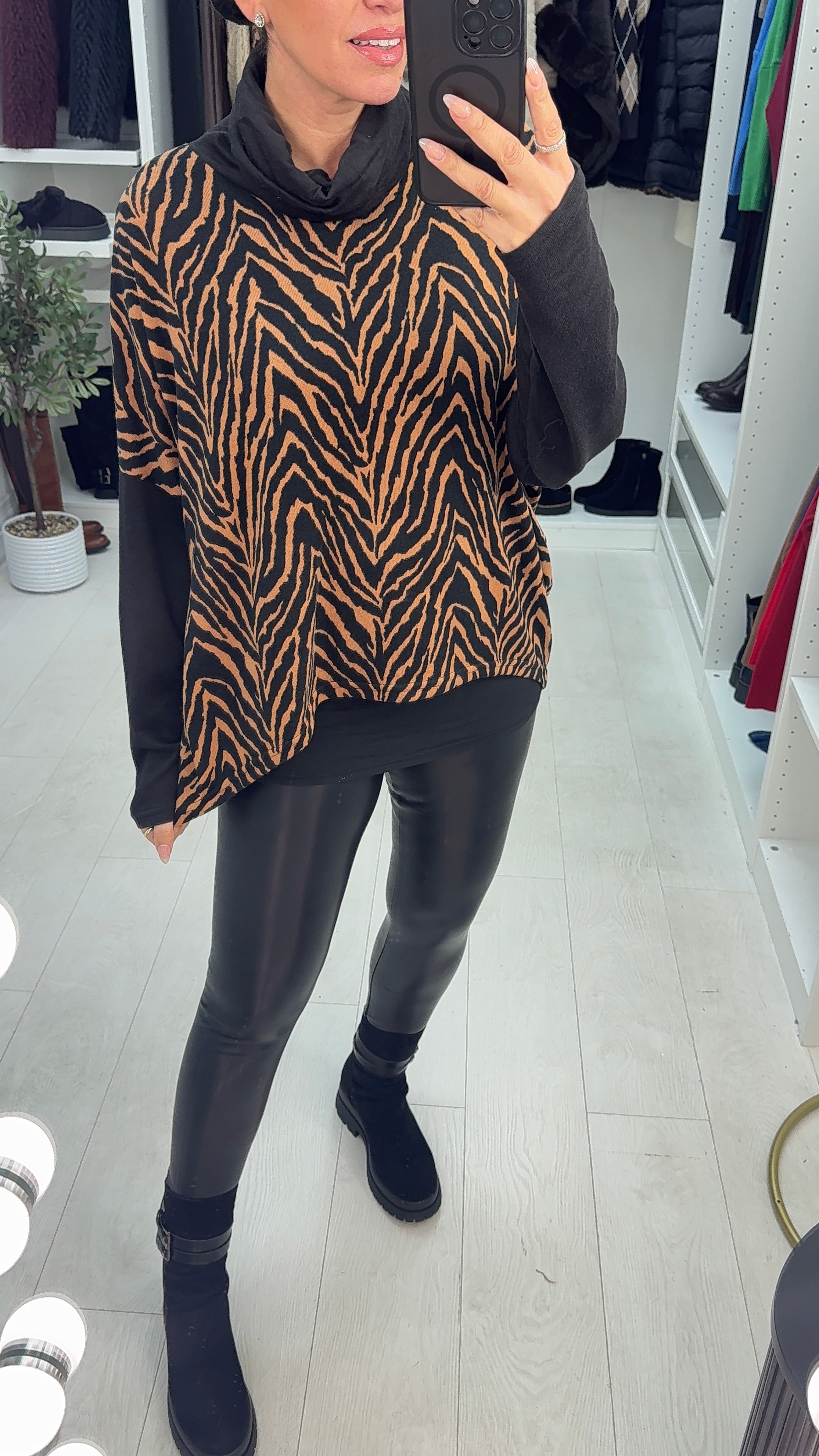 Leilani Animal Print Loose Fit Cowl Neck Jumper