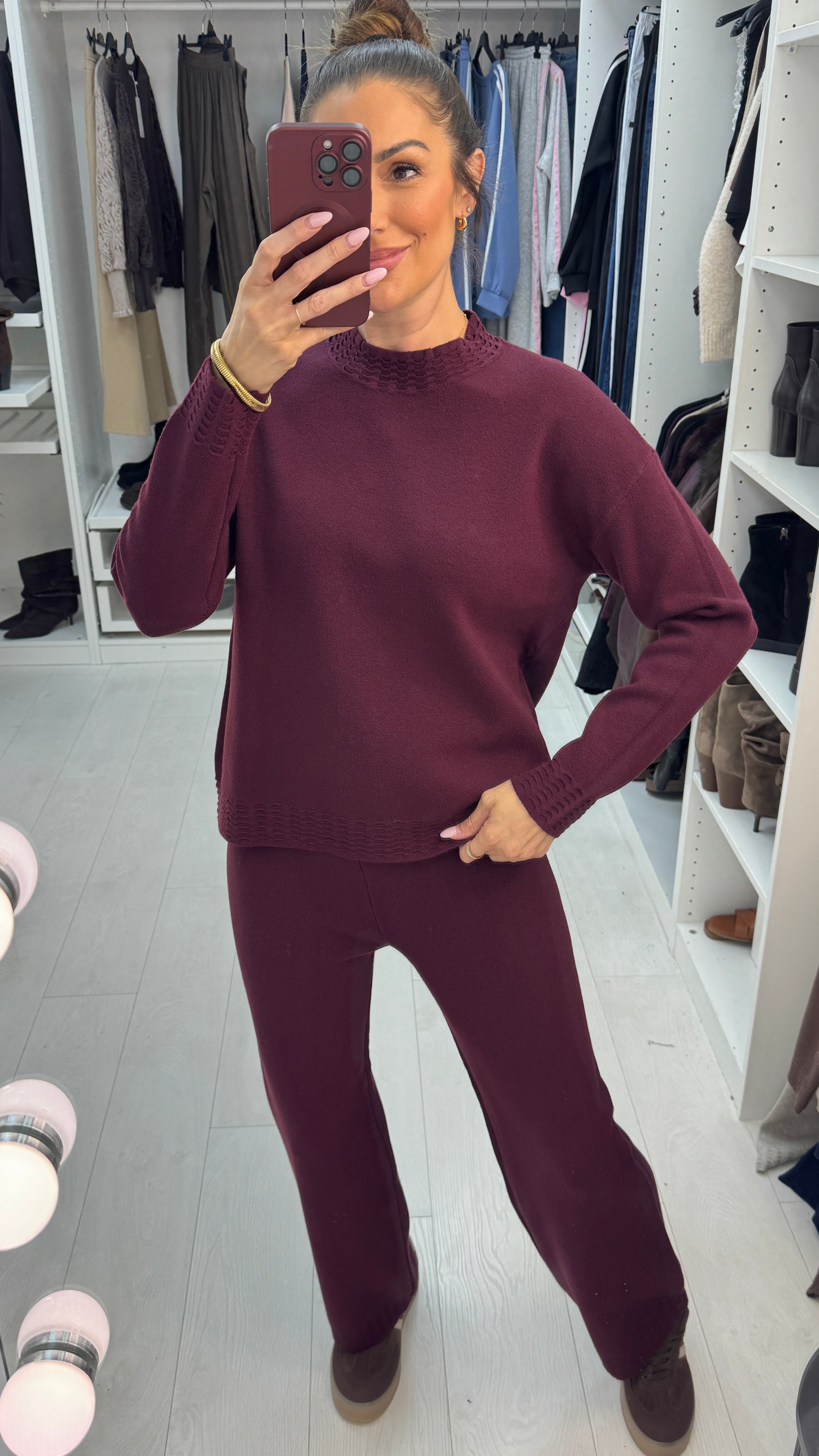 Remie Plain Textured Hem Loungewear Set