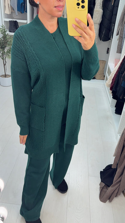 Candece Plain Cable Knit 3 Piece Loungewear Set