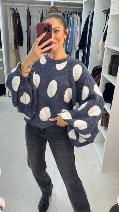 Sylvia Polka Dot Loose Fit Batwing Jumper