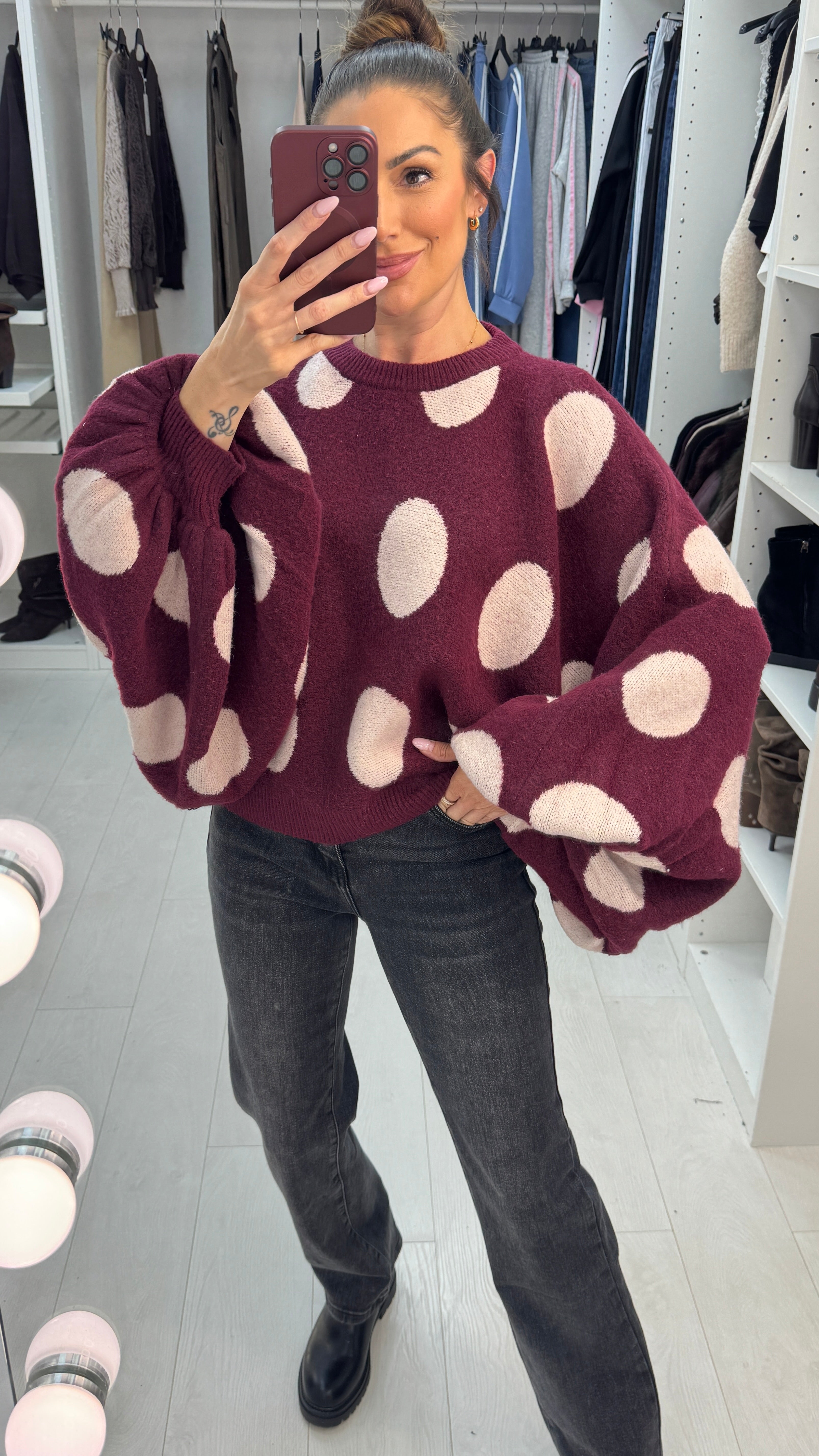 Sylvia Polka Dot Loose Fit Batwing Jumper