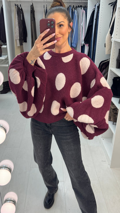 Sylvia Polka Dot Loose Fit Batwing Jumper