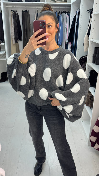 Sylvia Polka Dot Loose Fit Batwing Jumper