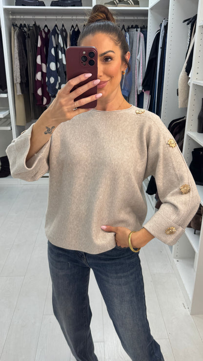 Olena Plain Embellished Sleeve Jumper