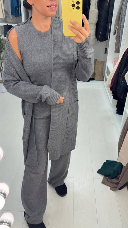 Candece Plain Cable Knit 3 Piece Loungewear Set