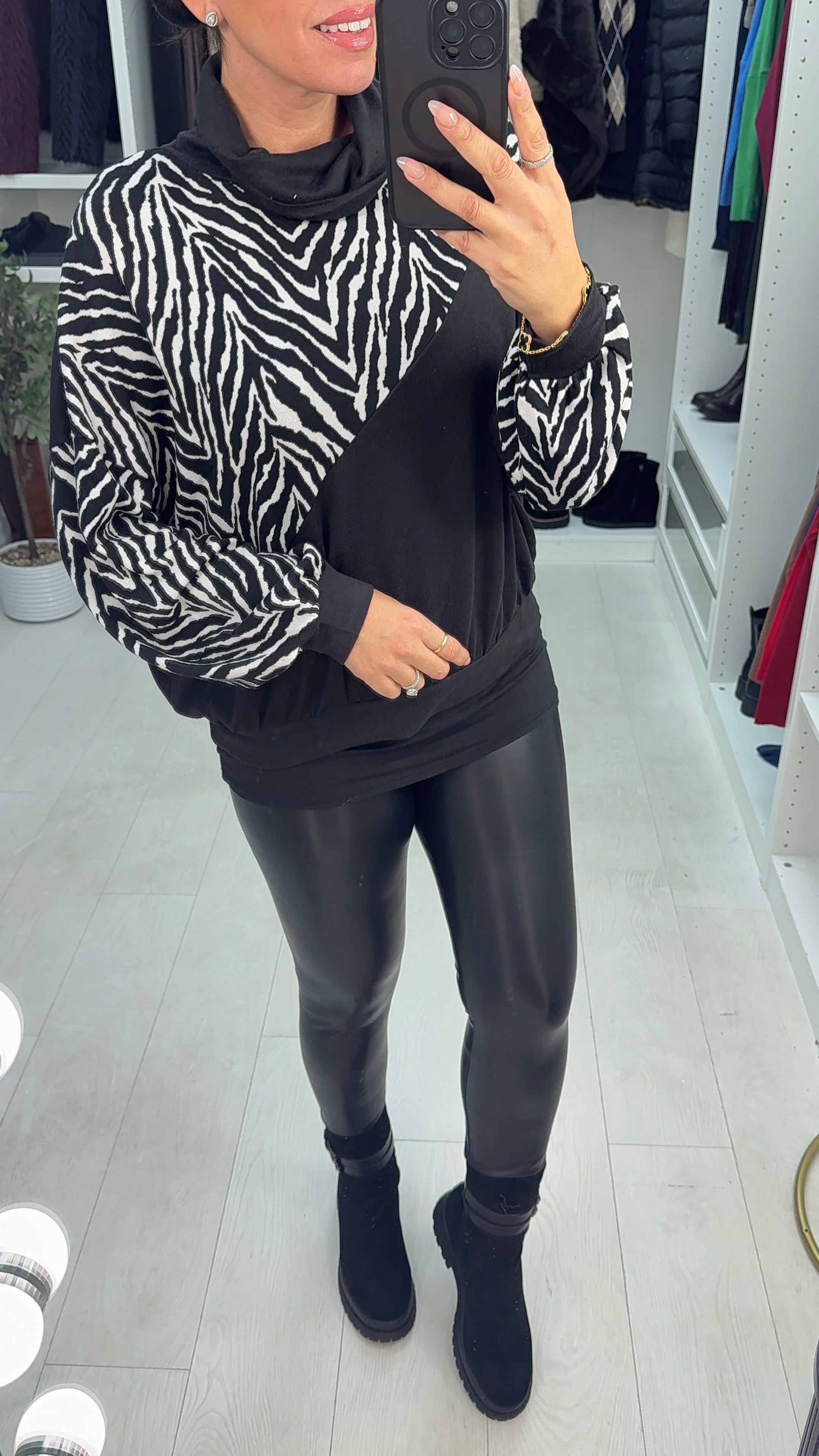 Elice Zebra Print Cowl Neck Loose Fit Jumper