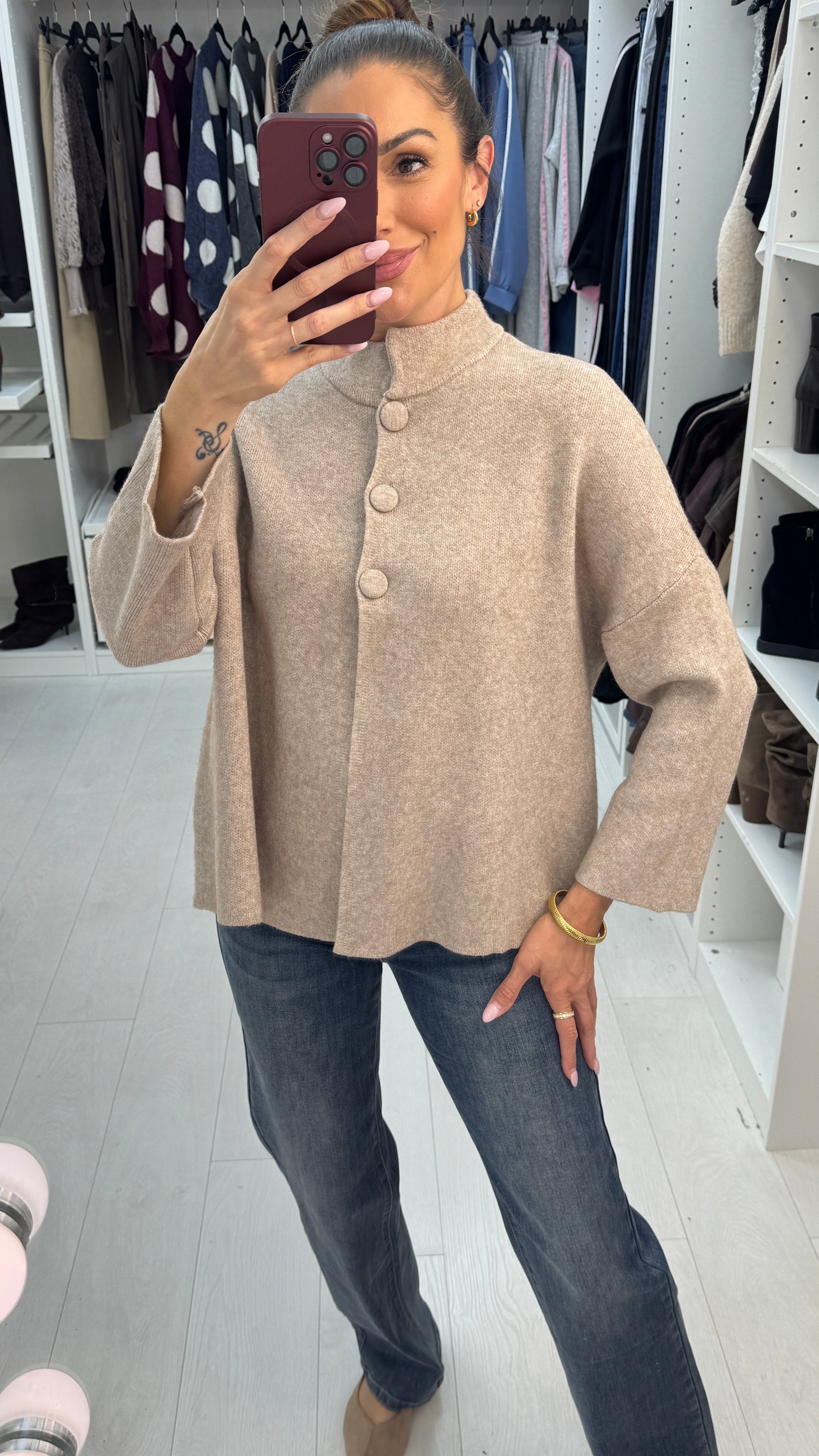 Xavia Plain High Neck Cardigan