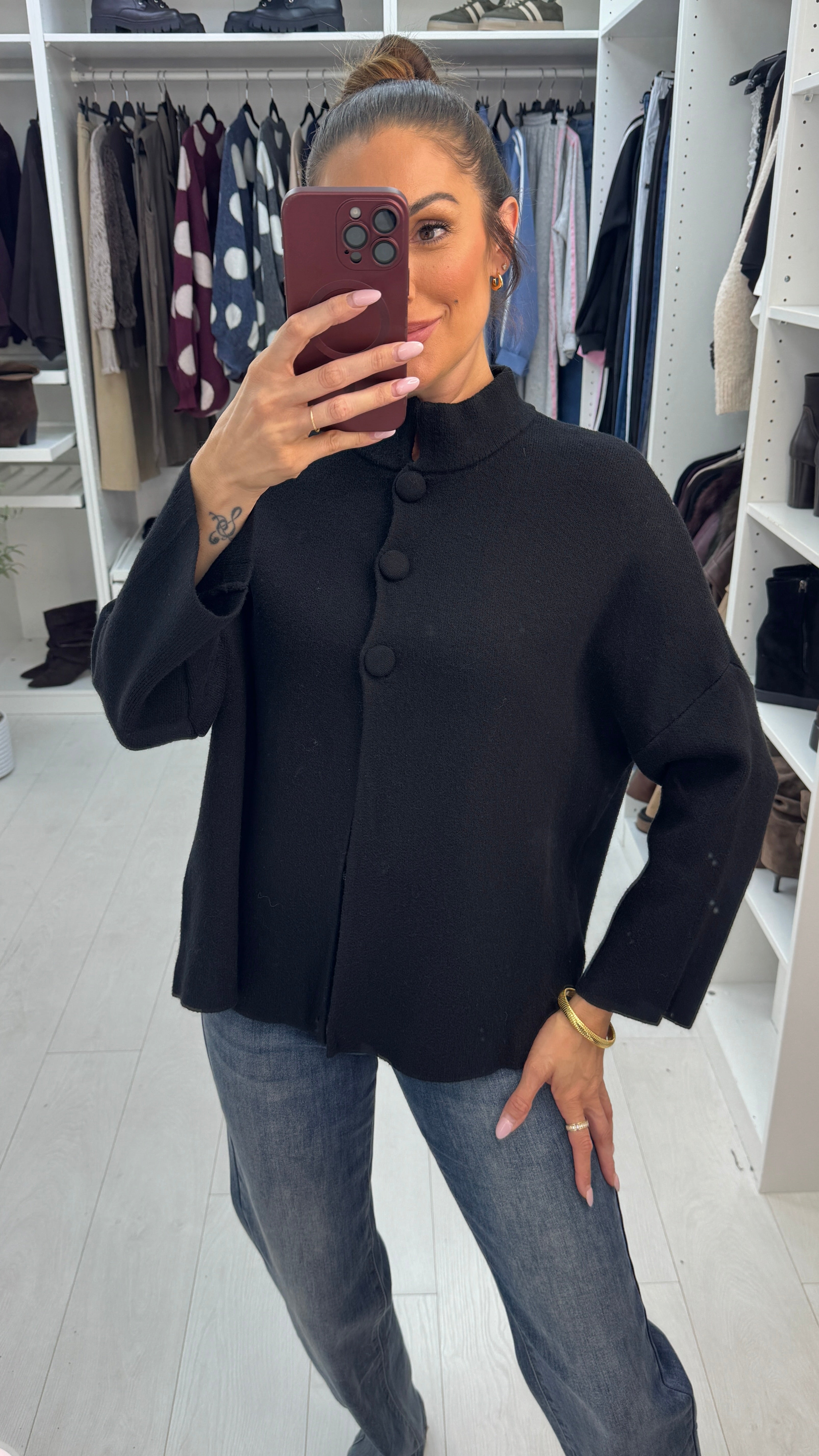 Xavia Plain High Neck Cardigan