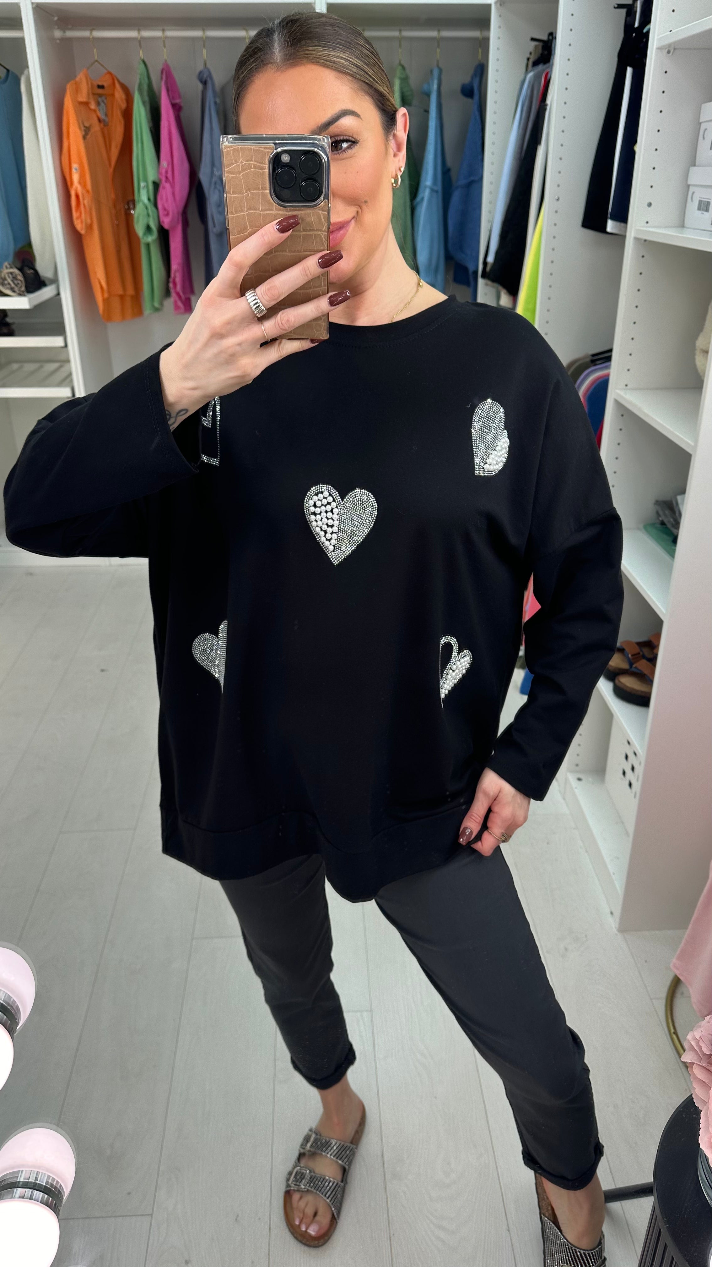Claire Embellished Heart Detailed Sweatshirt