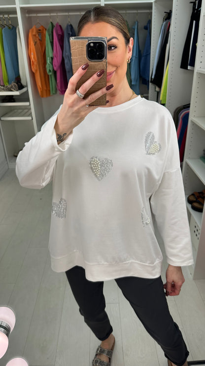 Claire Embellished Heart Detailed Sweatshirt