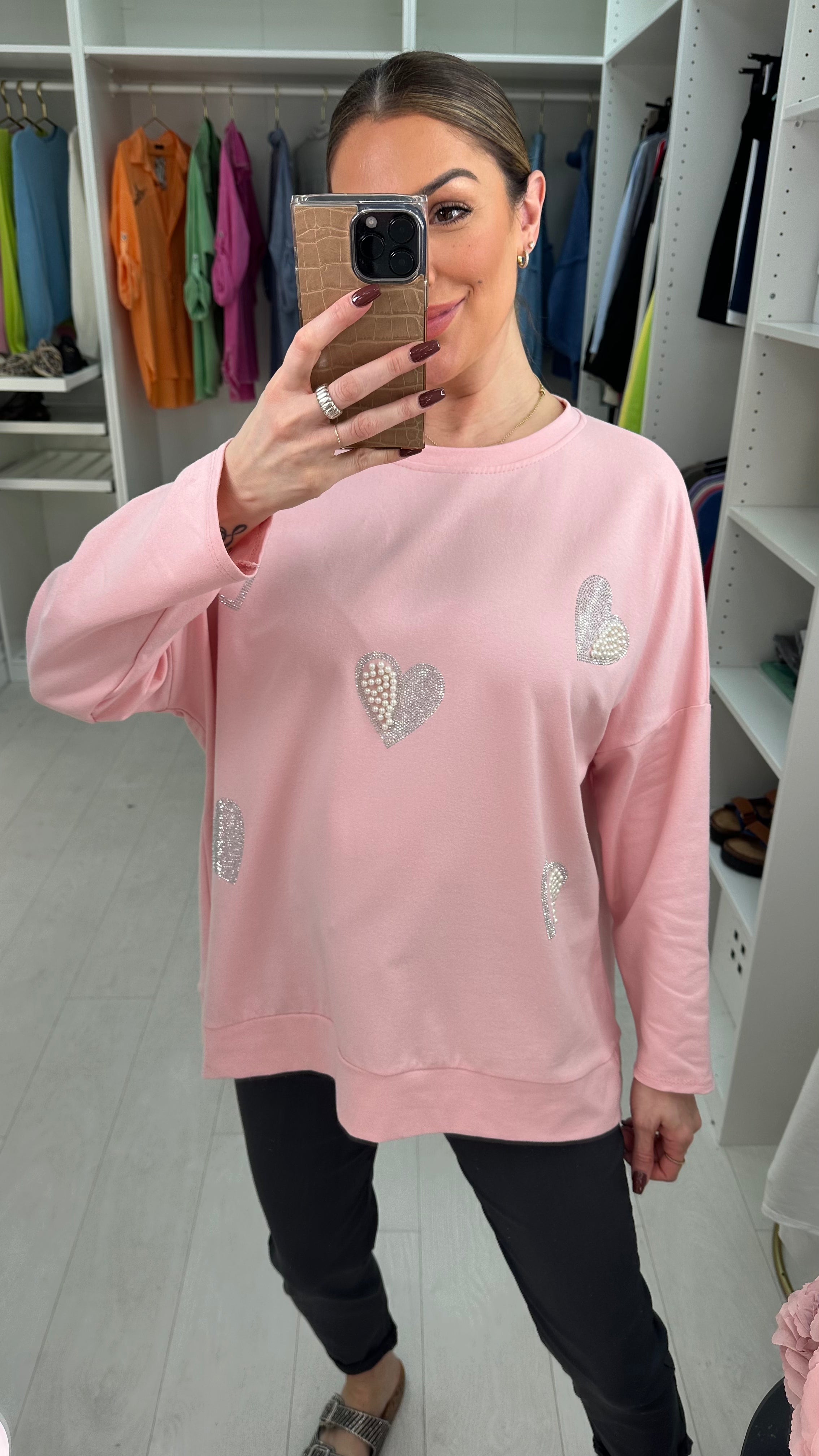 Claire Embellished Heart Detailed Sweatshirt