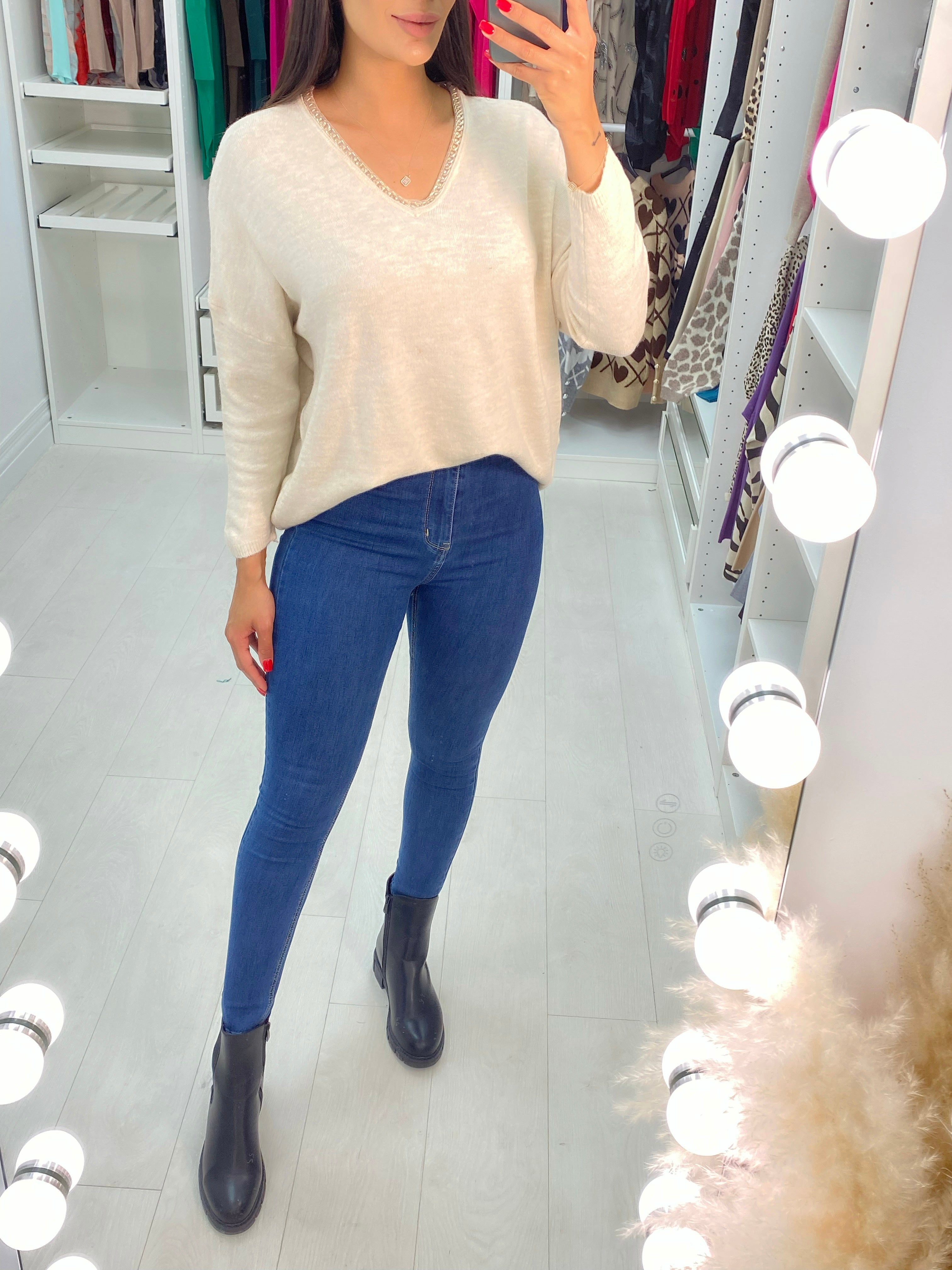 Mabel Chain Neckline Soft Knit Jumper