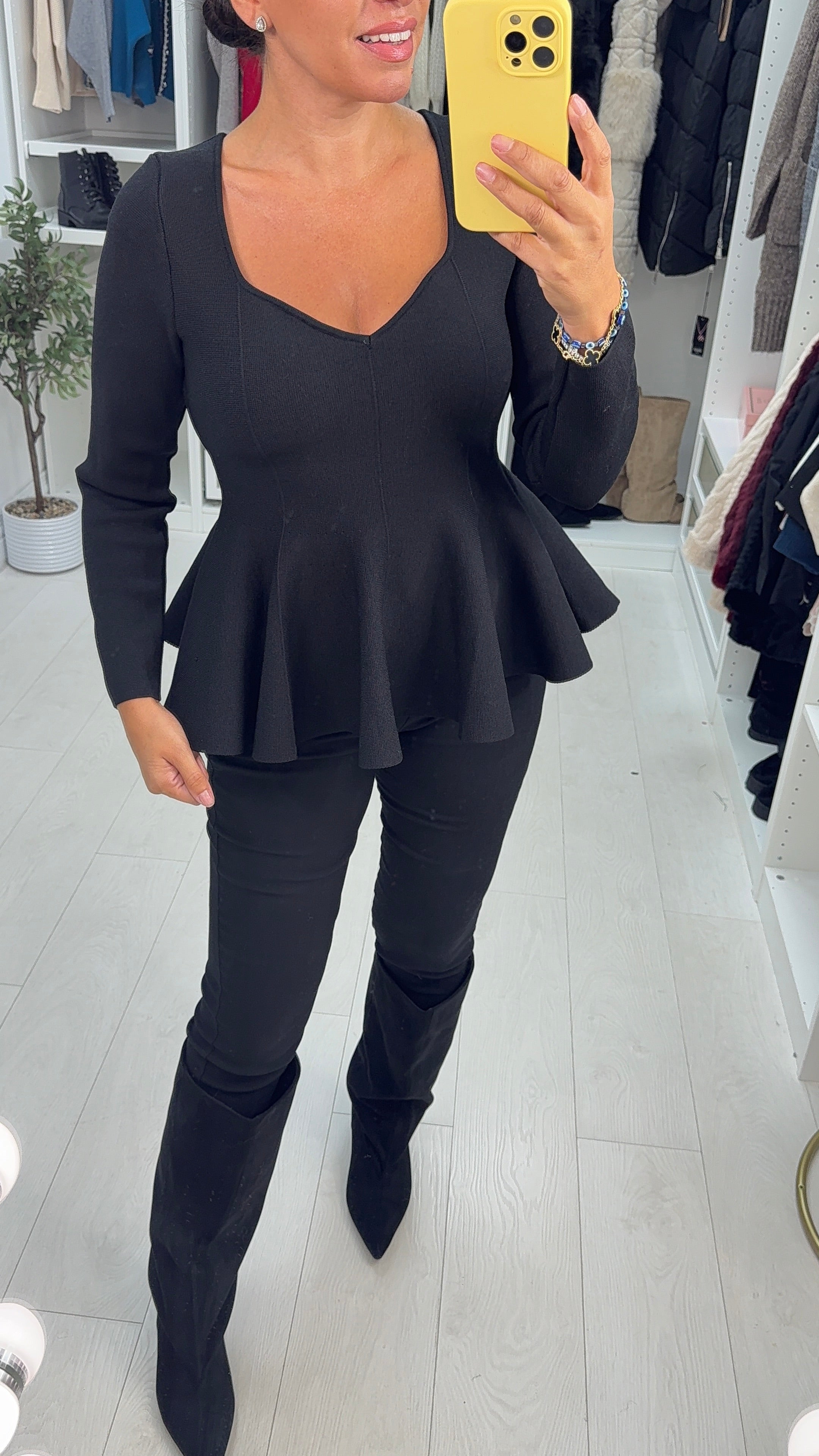 Finella Plain V Neck Peplum Top