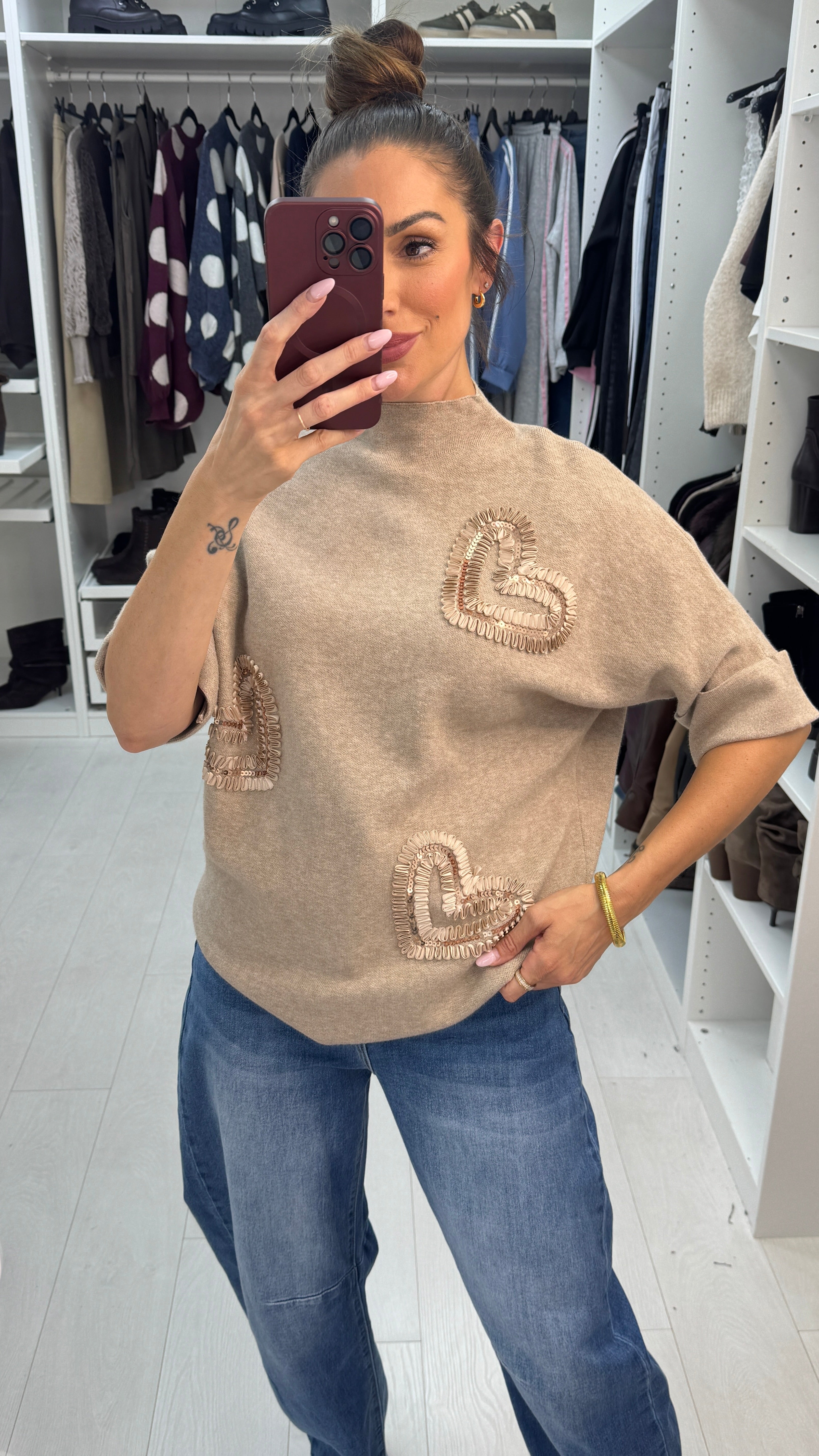 Vania Embellished Heart High Neck Jumper