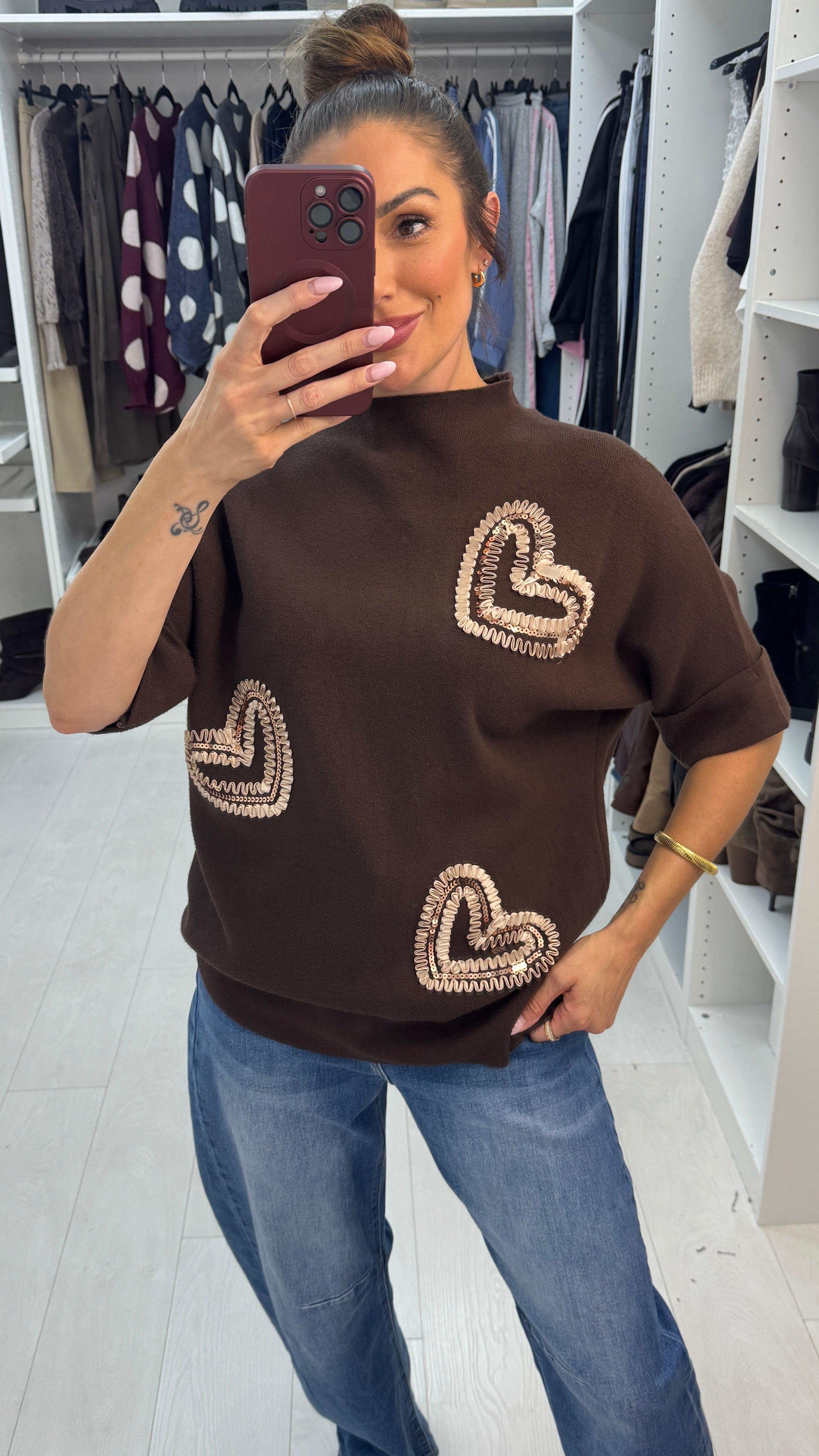 Vania Embellished Heart High Neck Jumper