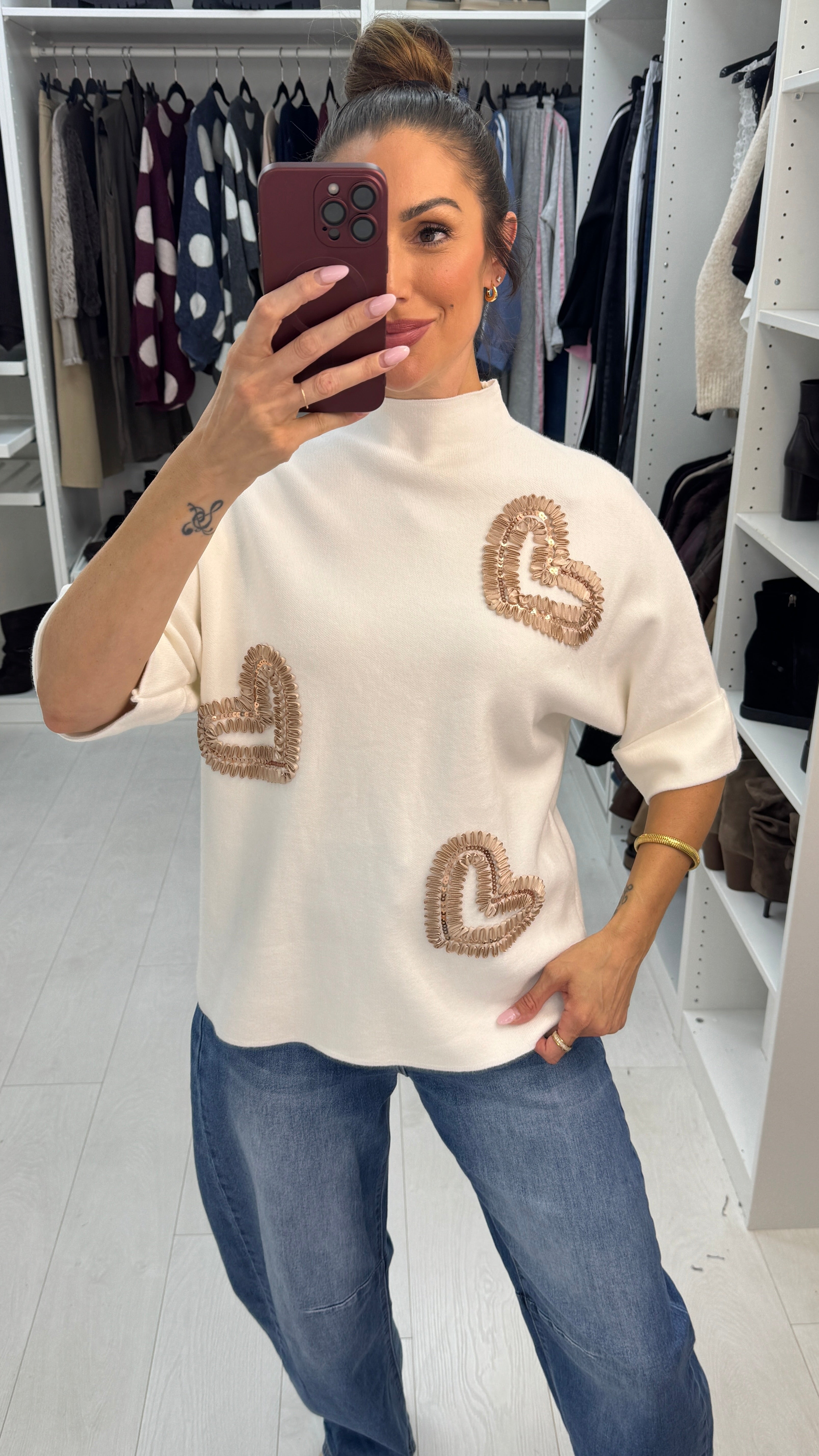 Vania Embellished Heart High Neck Jumper