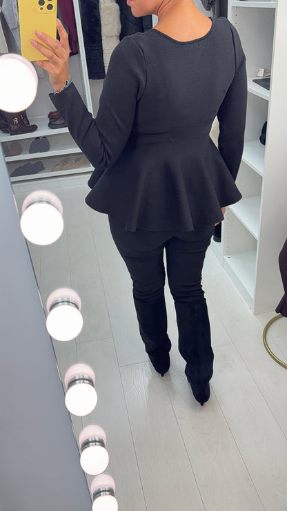 Finella Plain V Neck Peplum Top