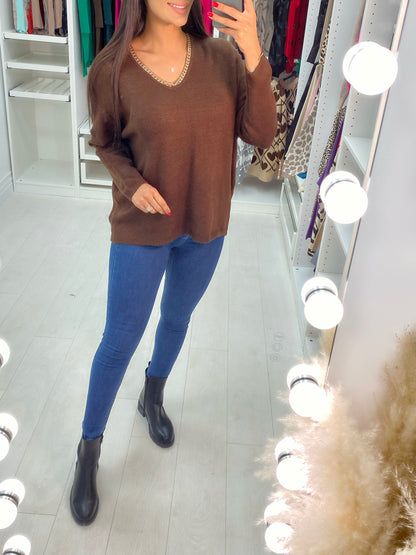 Mabel Chain Neckline Soft Knit Jumper