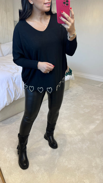 Iris Scallop Hem Diamante Heart Jumper