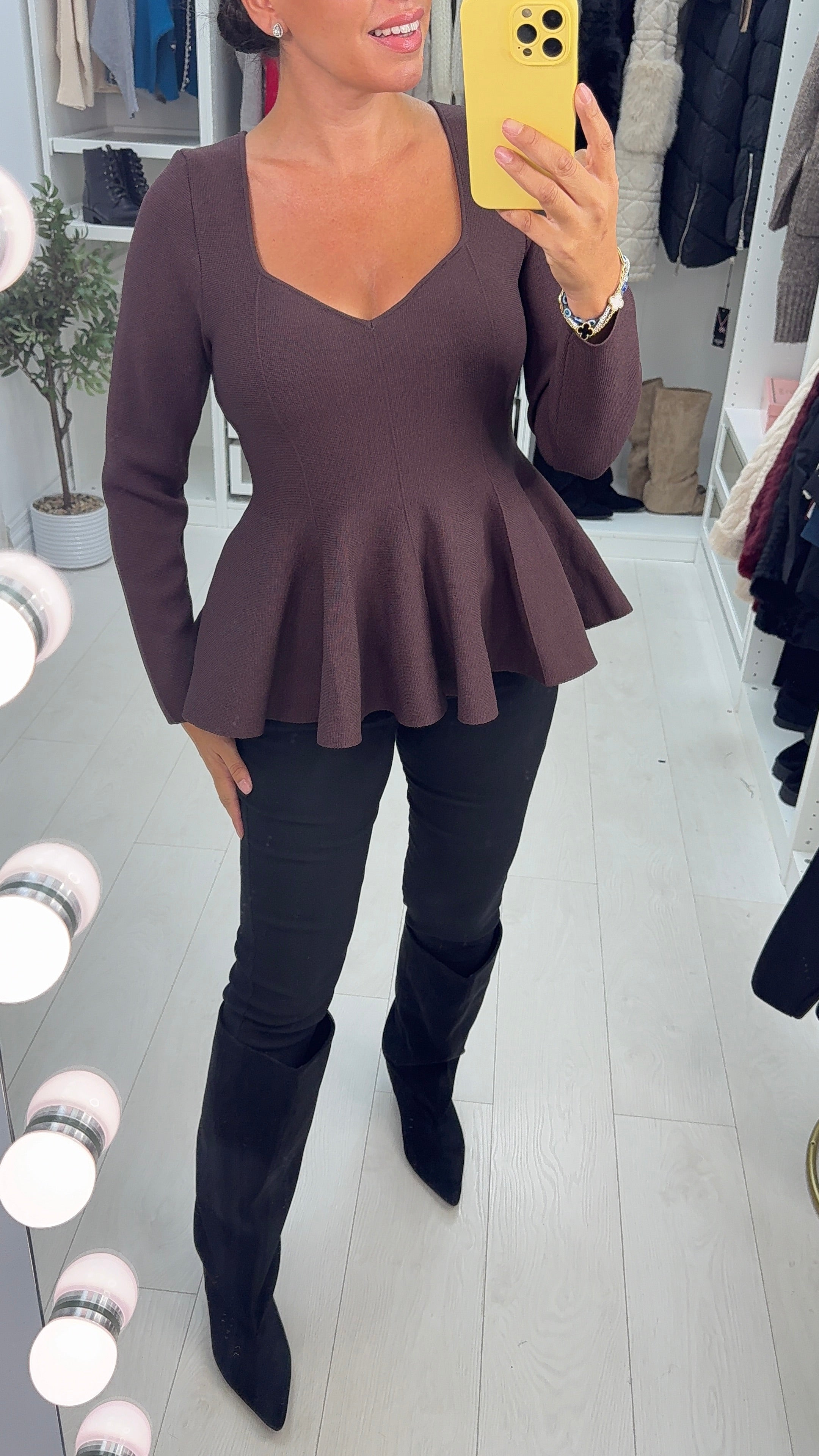 Finella Plain V Neck Peplum Top