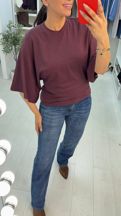 Myra Plain Cinched Batwing Sleeve T-shirt