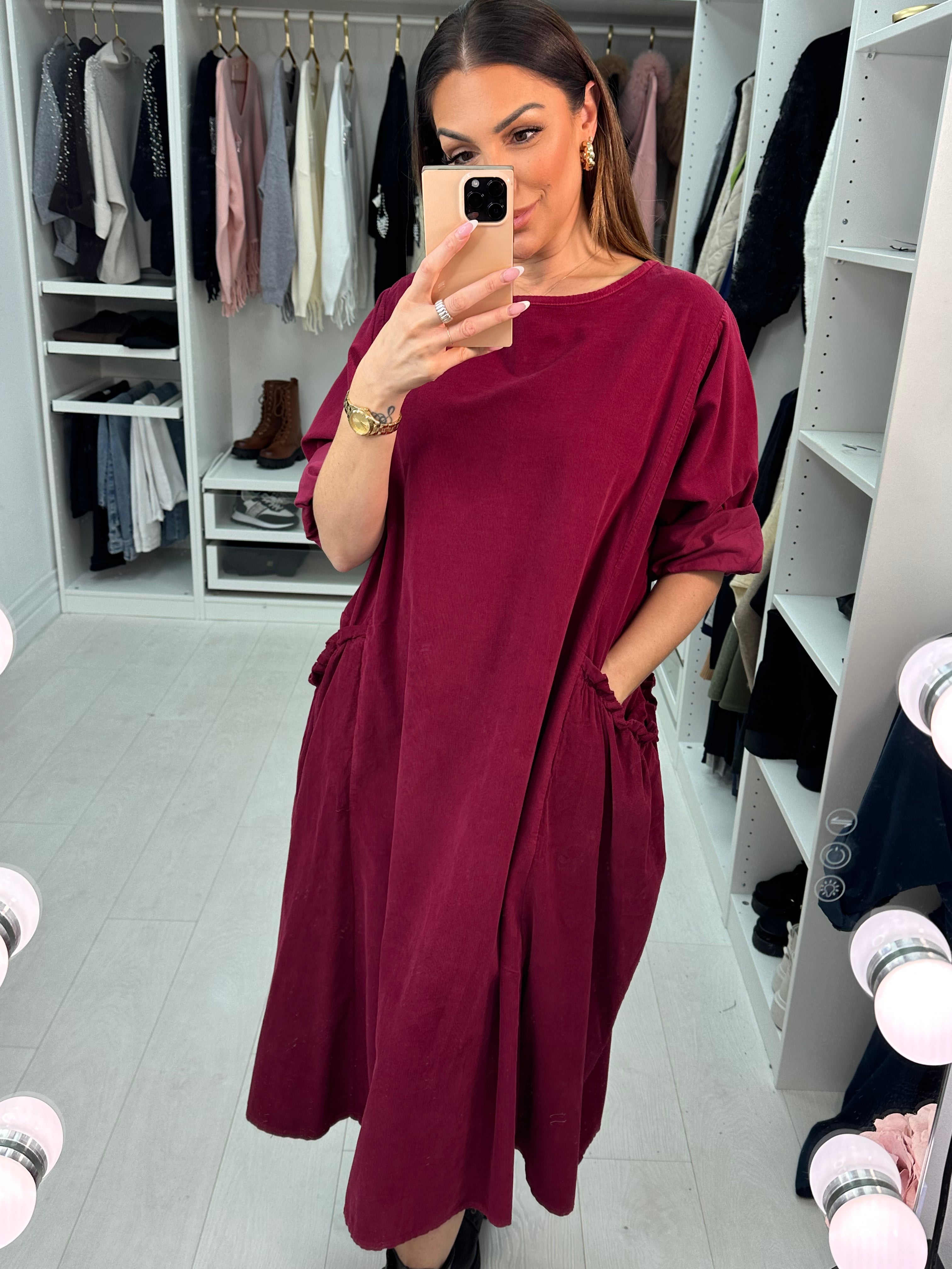 Caroline Oversized Side Pockets Midi Dress