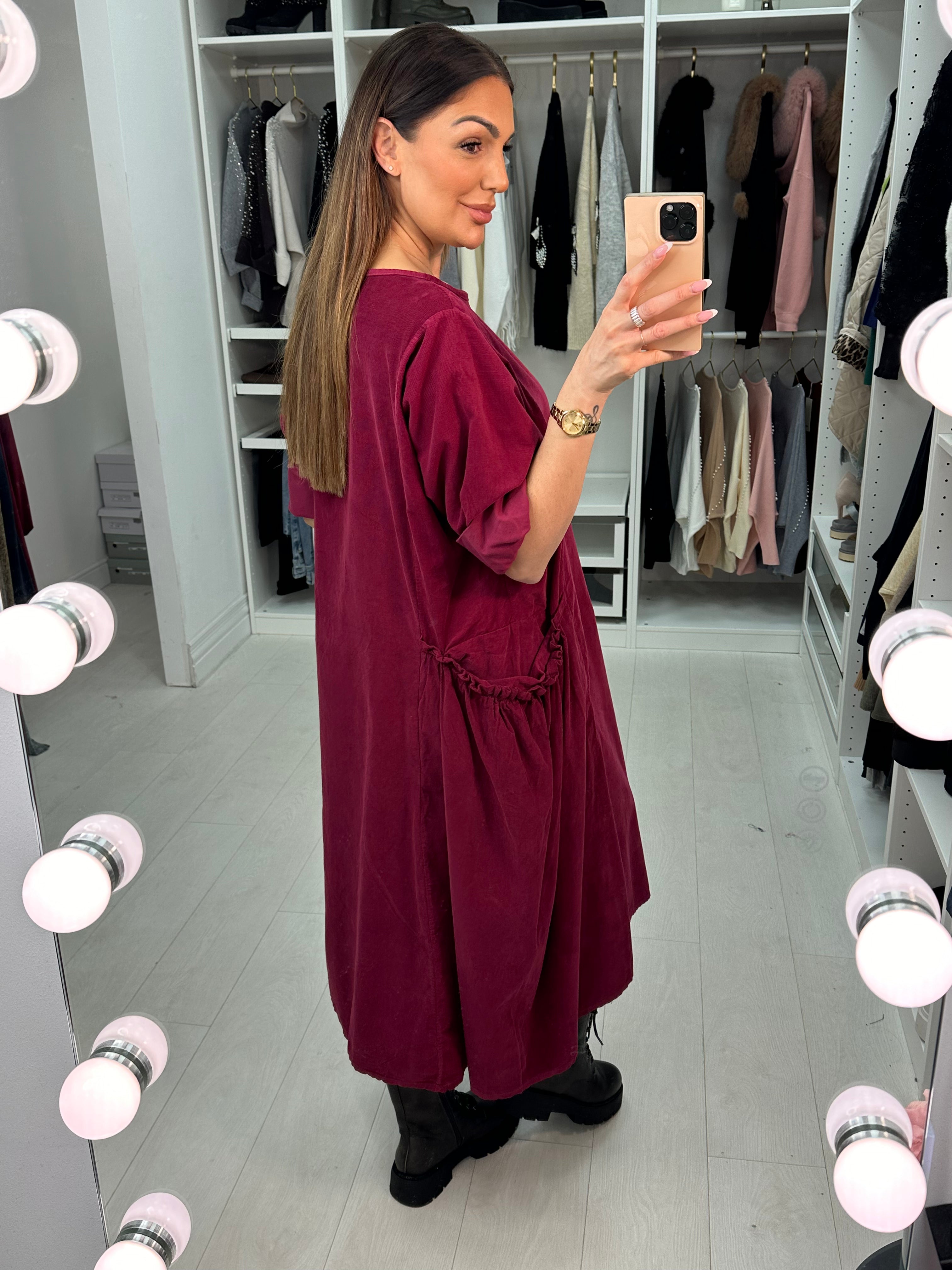 Caroline Oversized Side Pockets Midi Dress