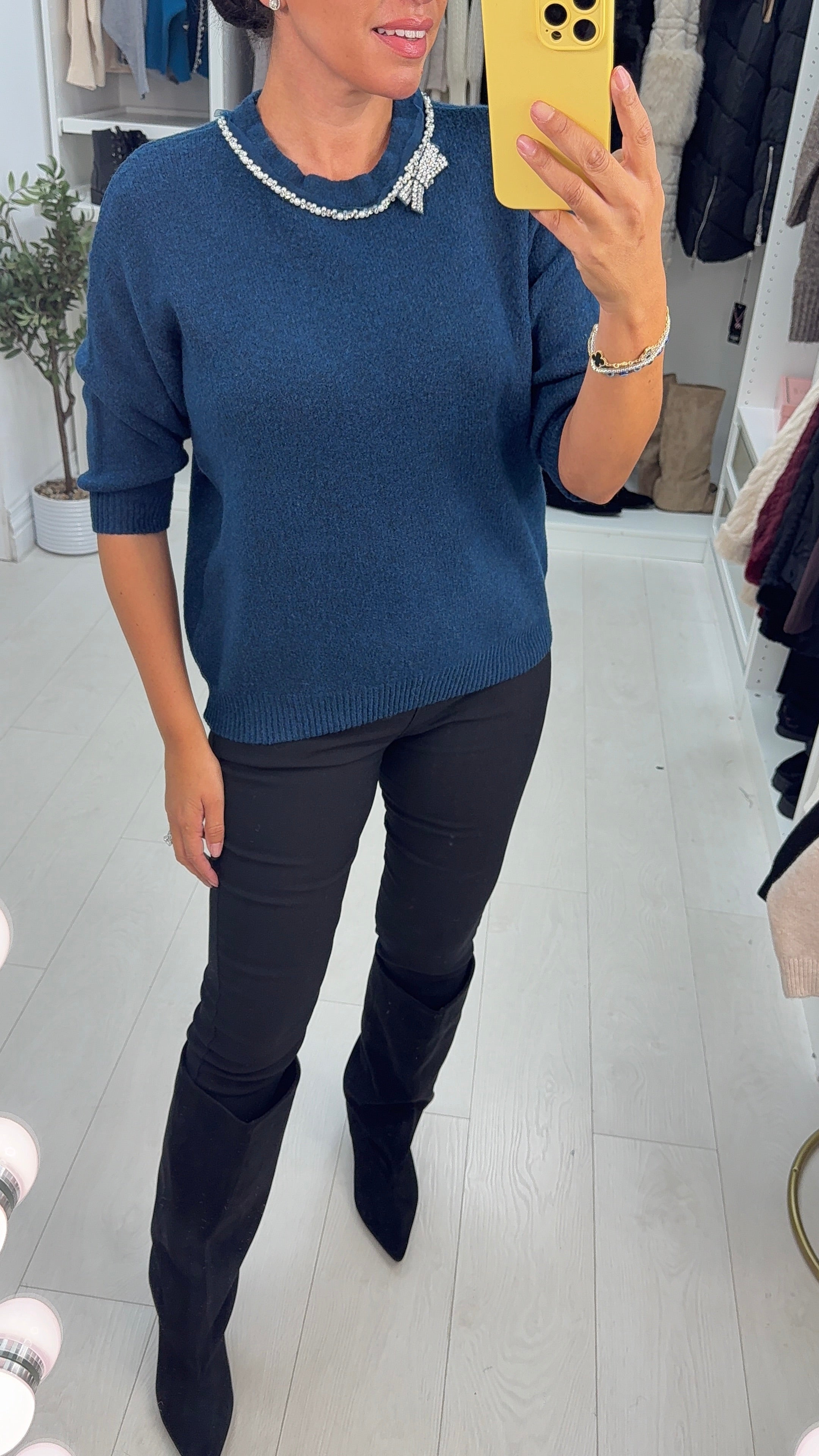 Gwyneth Plain Bow Embellished Knit Jumper