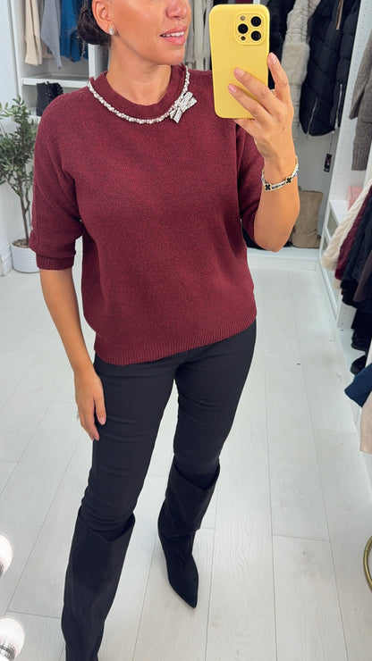 Gwyneth Plain Bow Embellished Knit Jumper
