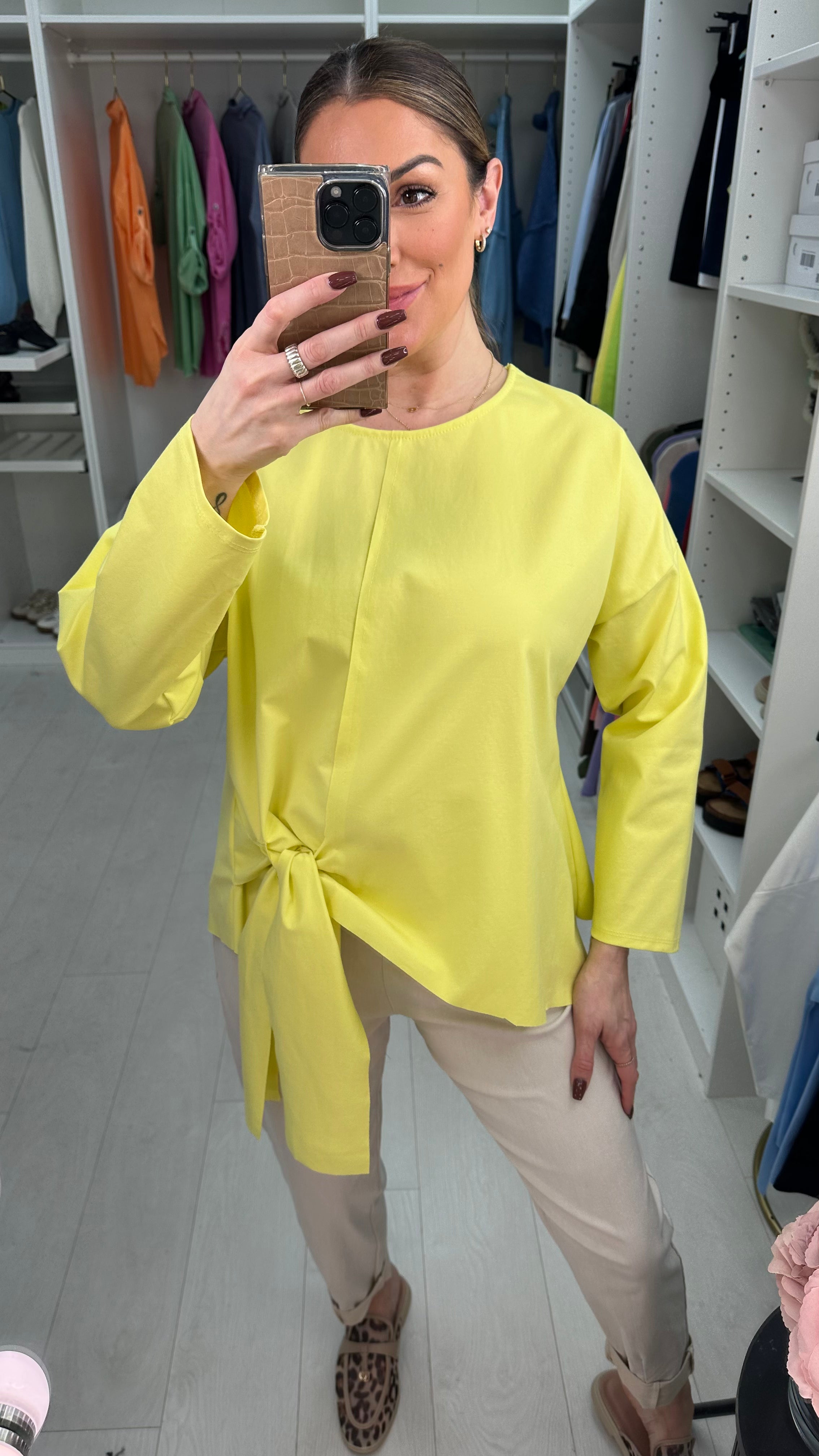 Ashley Plain Tie Front Asymmetric Top