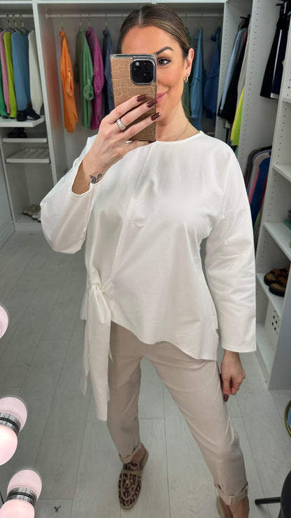 Ashley Plain Tie Front Asymmetric Top