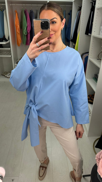 Ashley Plain Tie Front Asymmetric Top