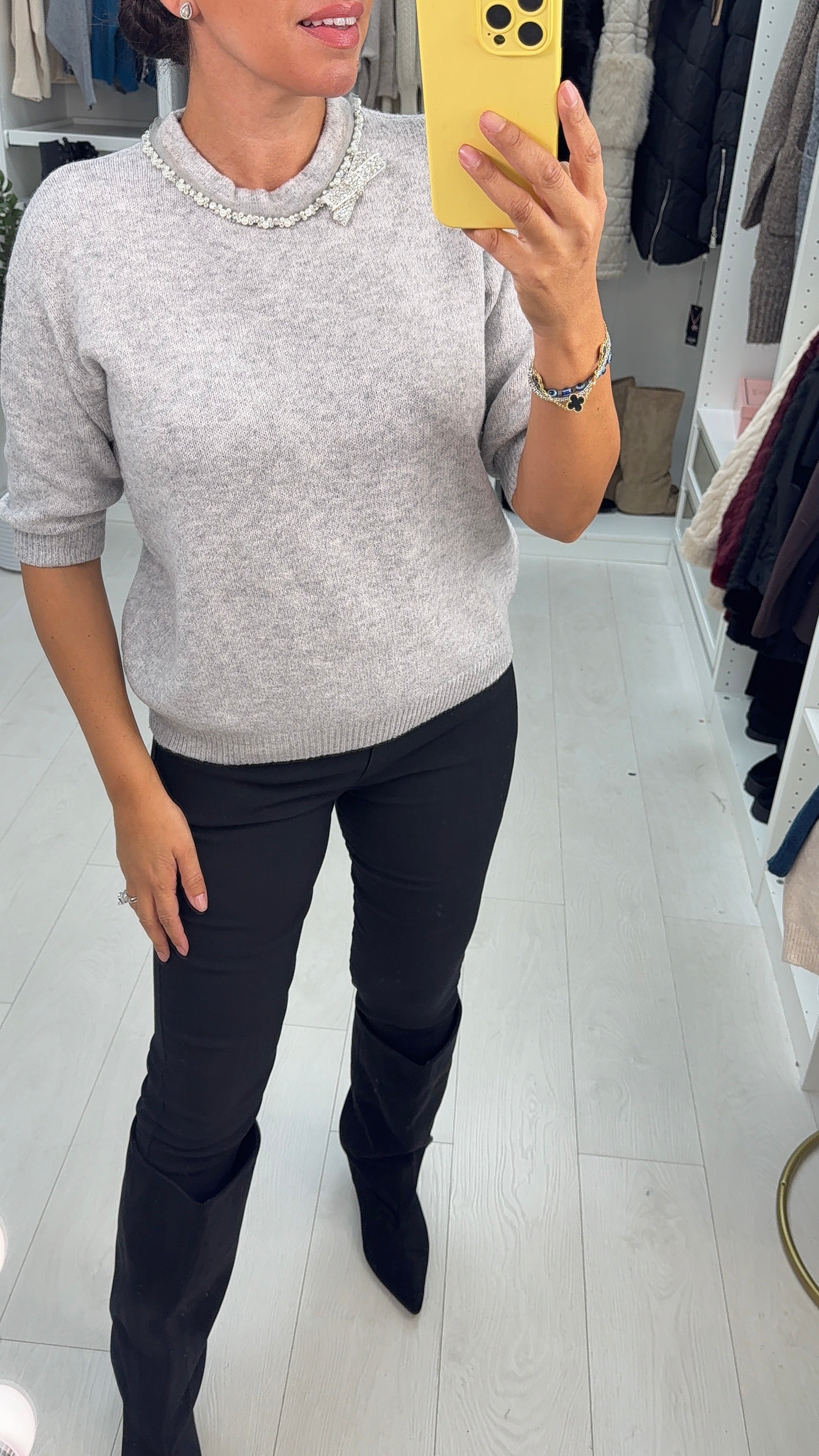 Gwyneth Plain Bow Embellished Knit Jumper